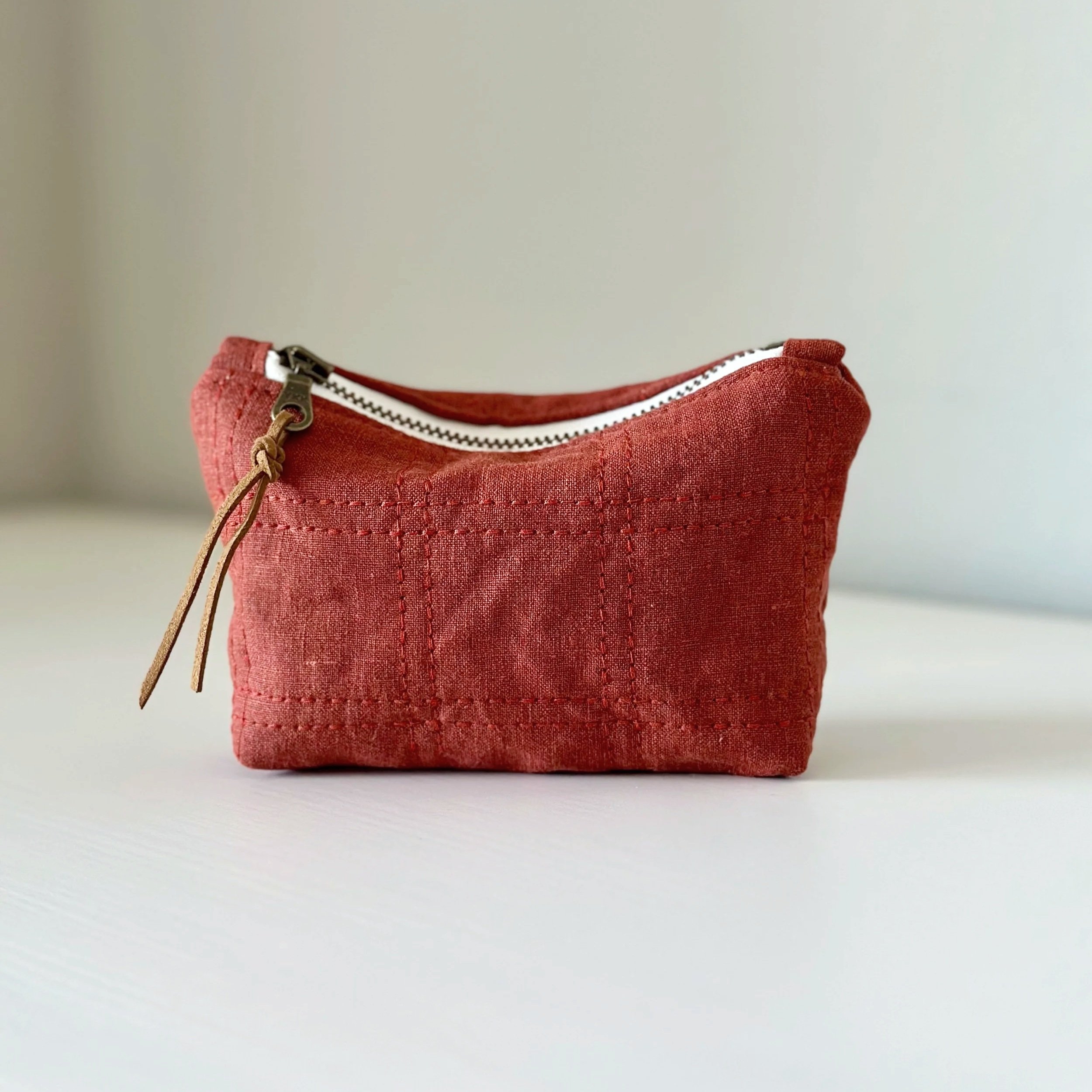 Brick Quilted Linen Coin Pouch