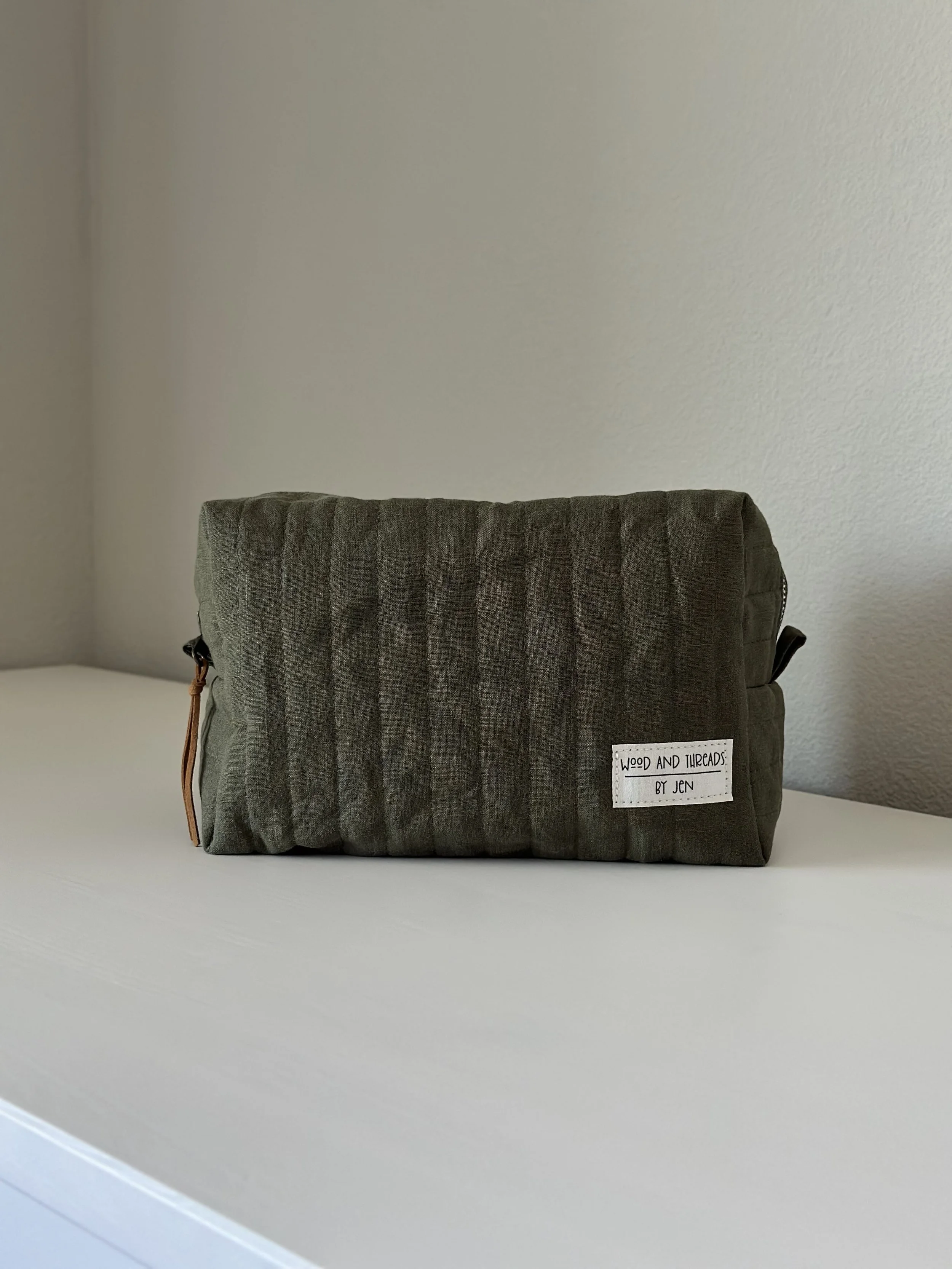 Olive Quilted Boxy Pouch - Medium