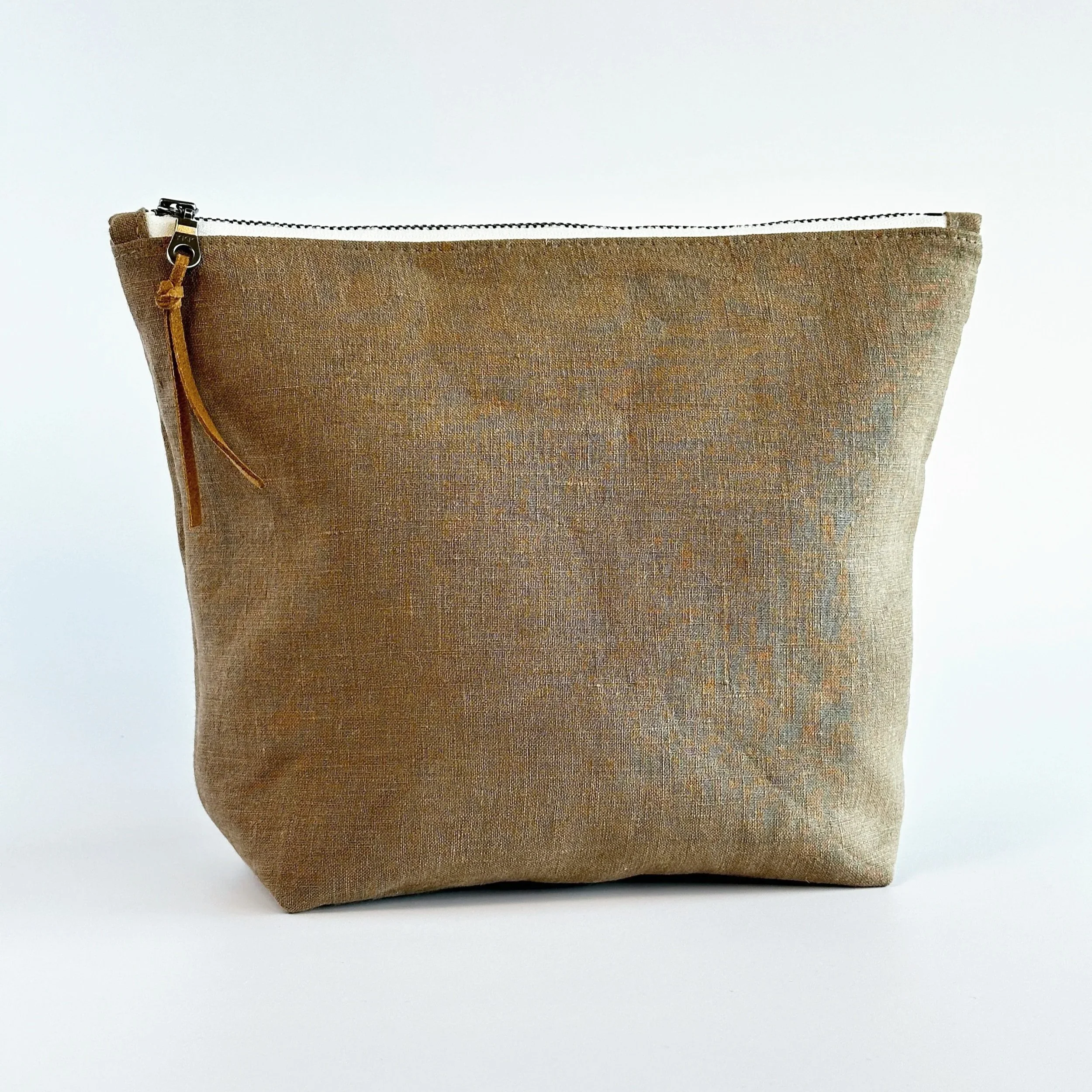Taupe Linen Zipper Bag - Large