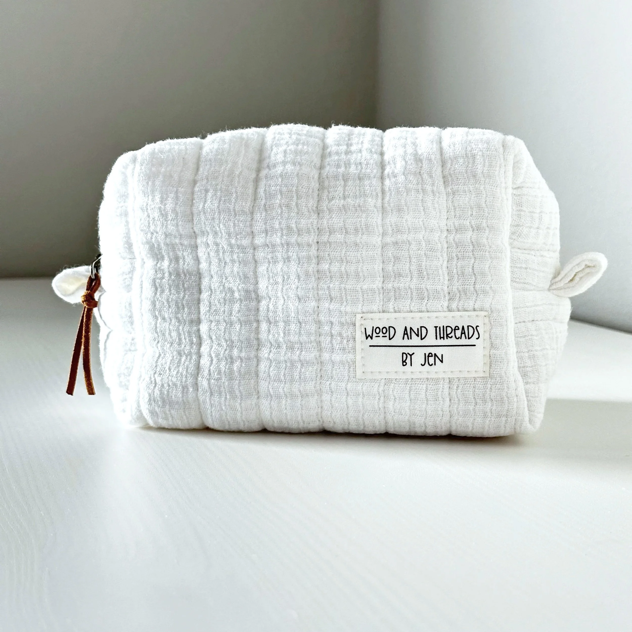 White Quilted Boxy Pouch - Small