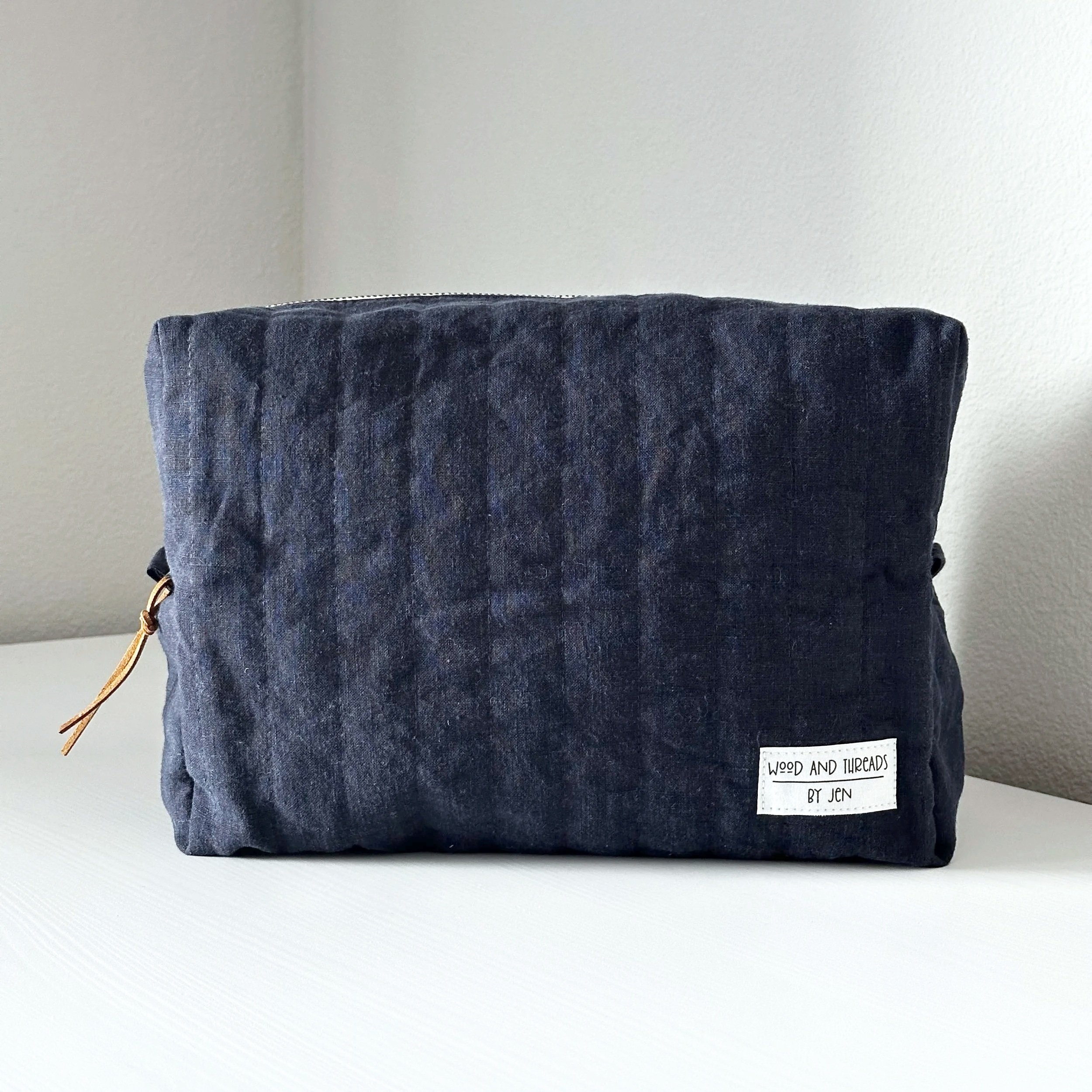 Navy Quilted Boxy Pouch - Large
