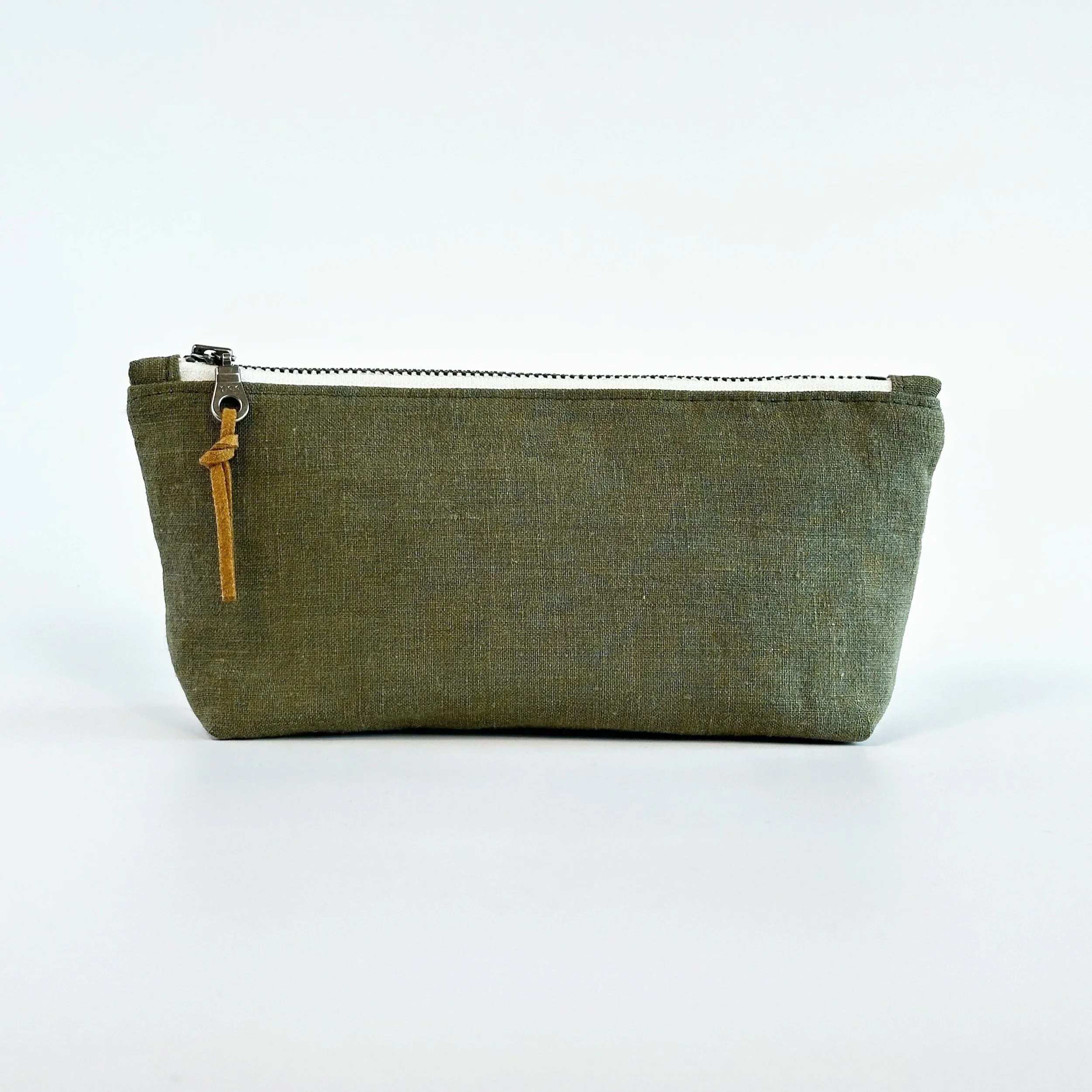 Dark Olive Linen Zipper Pouch