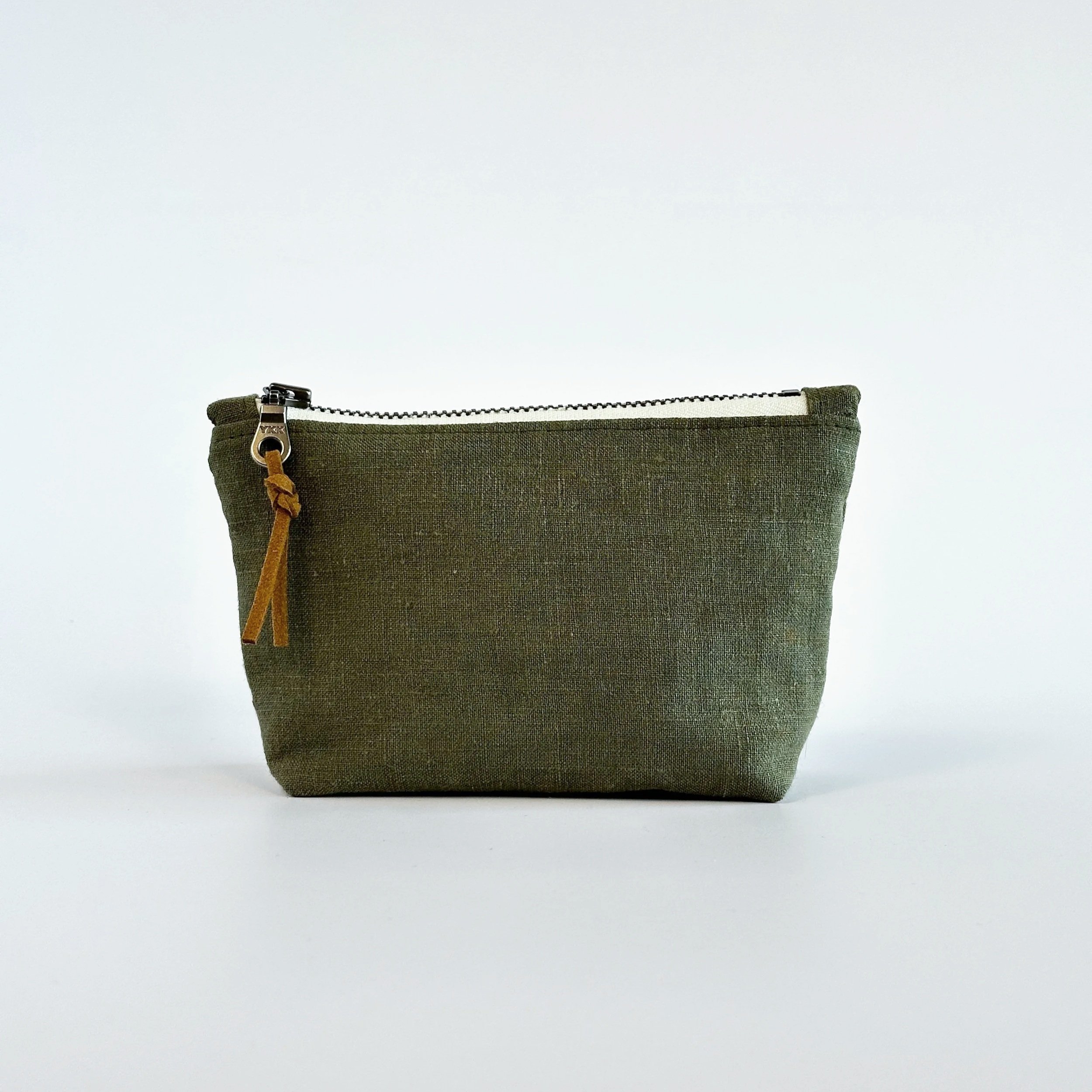 Dark Olive Linen Coin Pouch