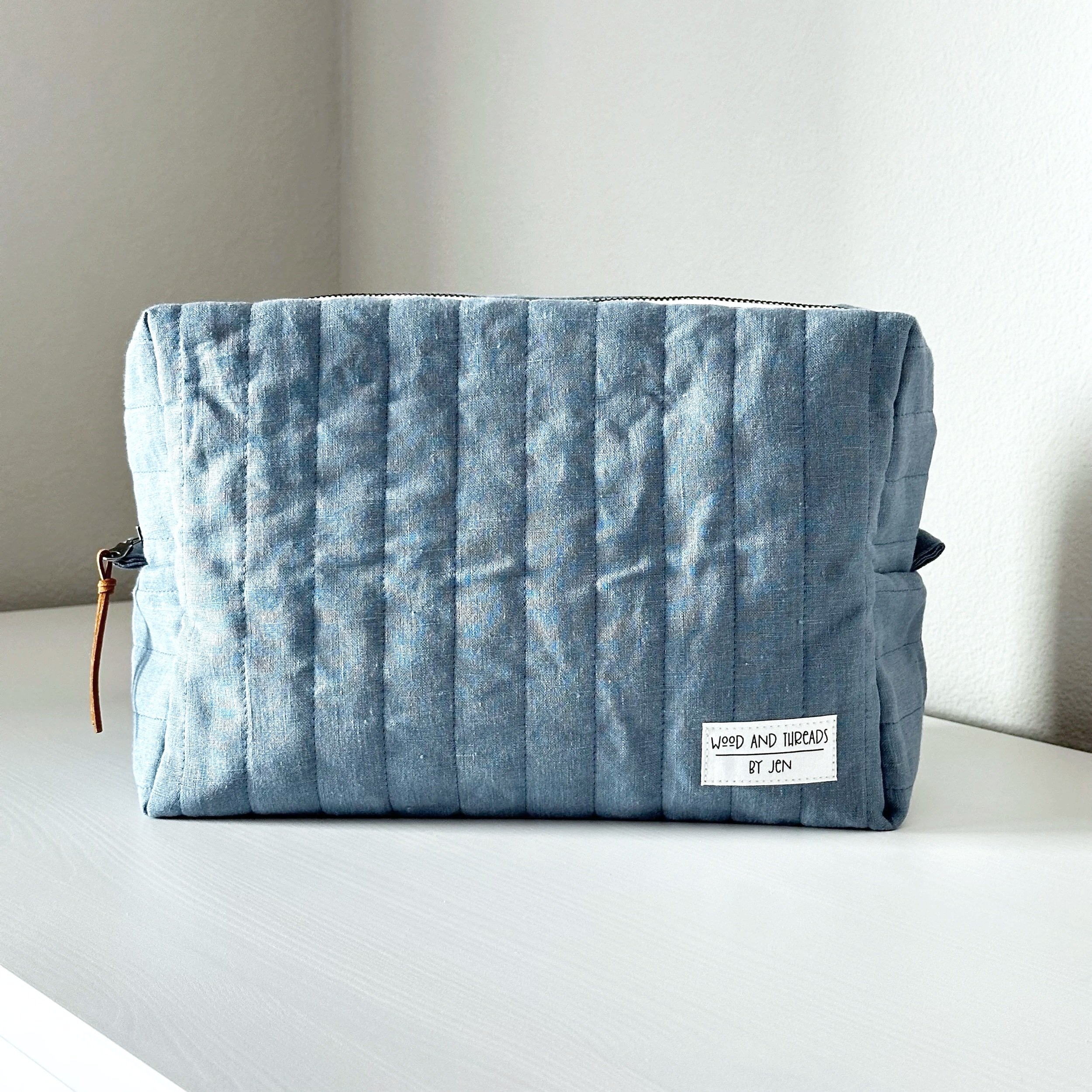 Dusty Blue Quilted Boxy Pouch - Large