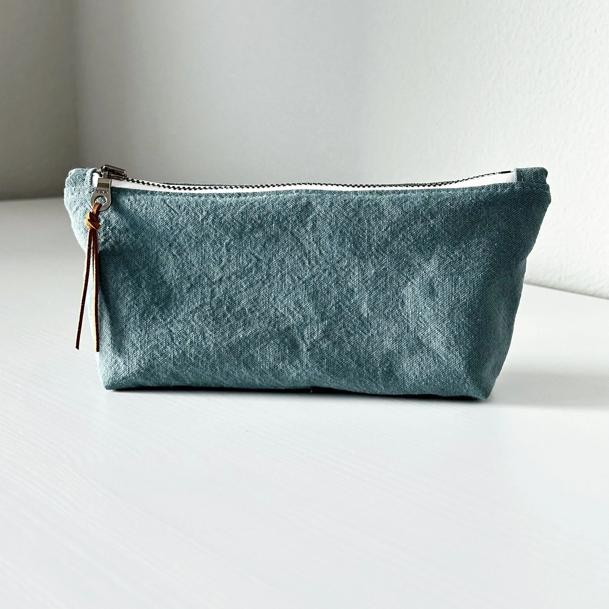 Dark Sea Foam Cotton Linen Zipper Pouch