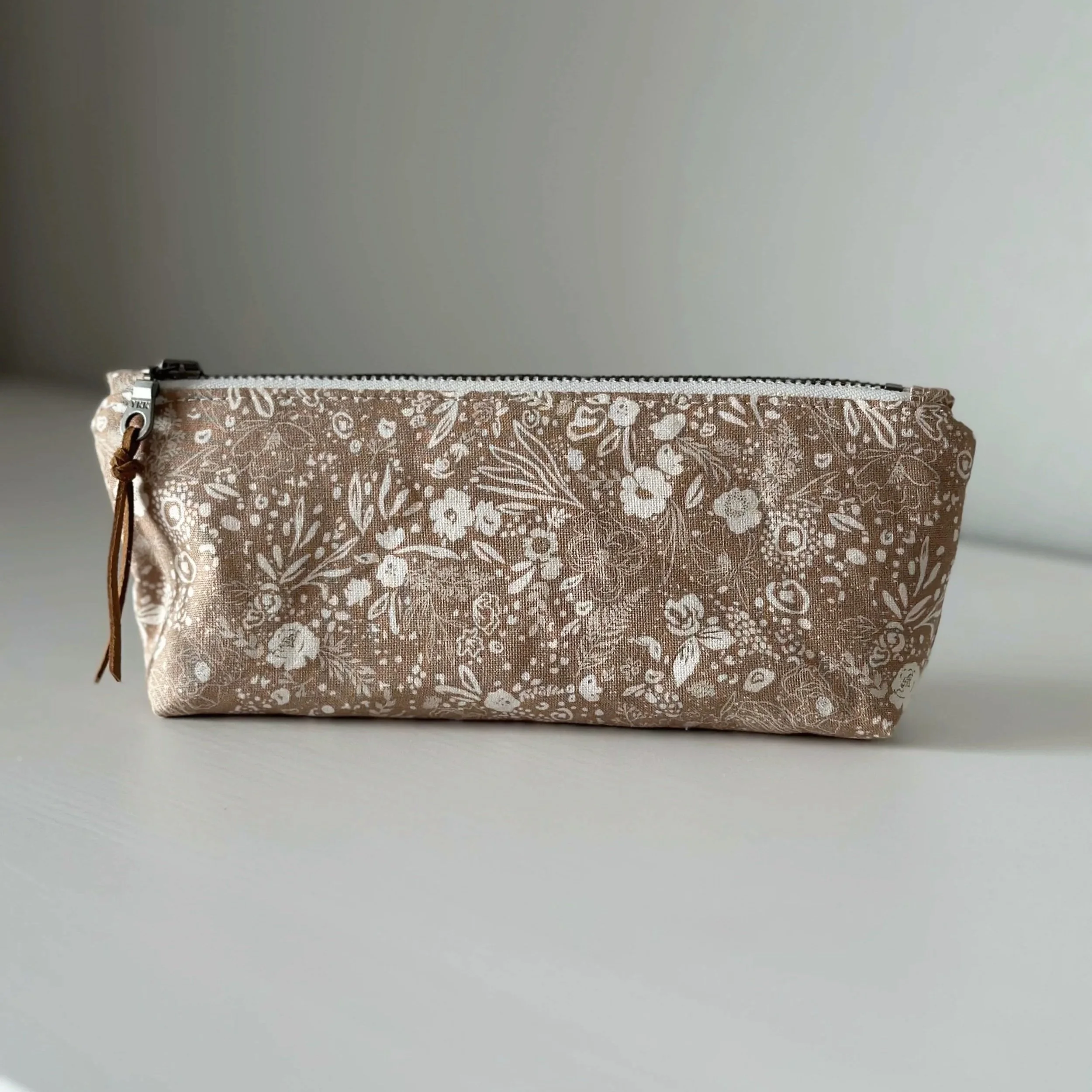 Brown Wildflower Zipper Pouch