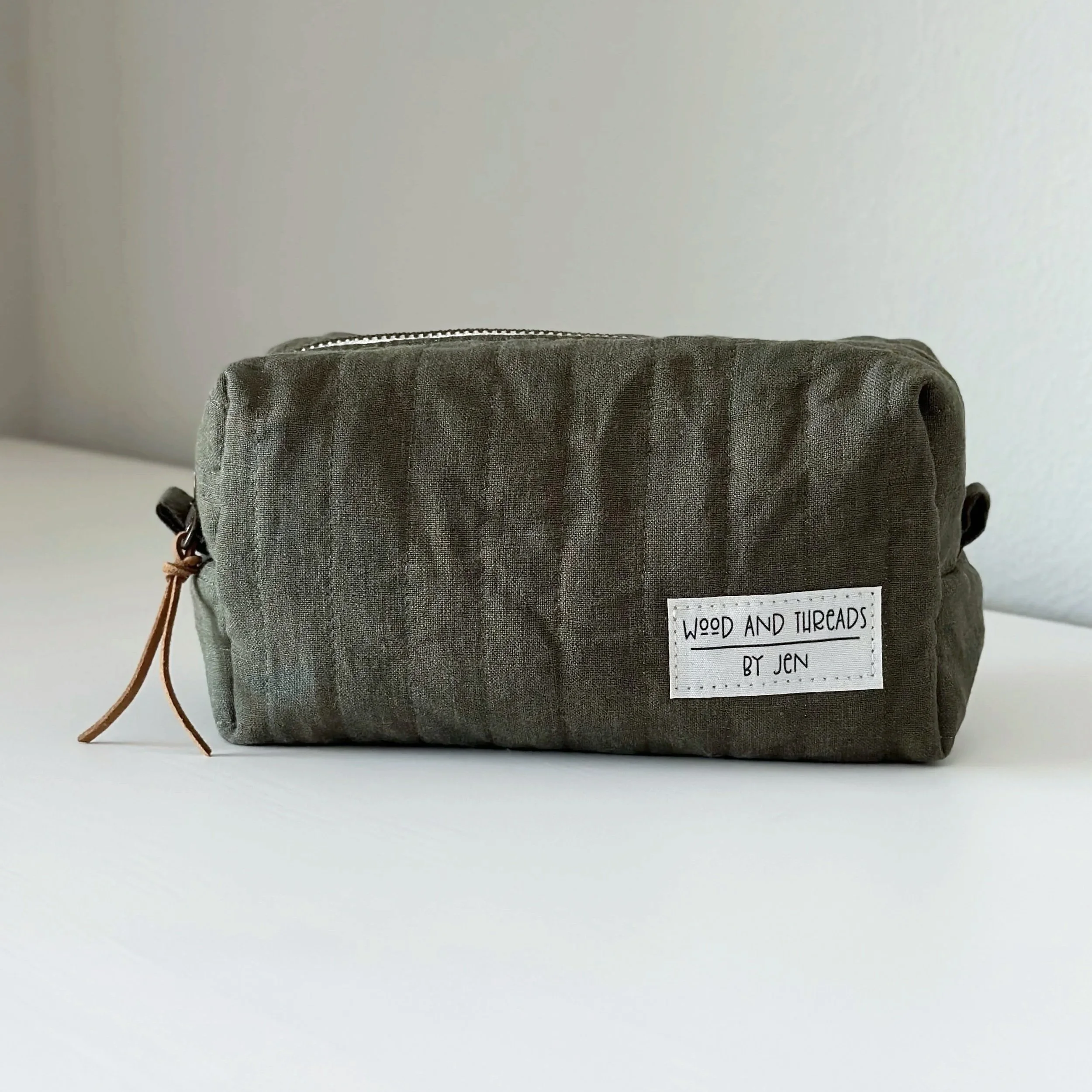 Olive Quilted Boxy Pouch - Small