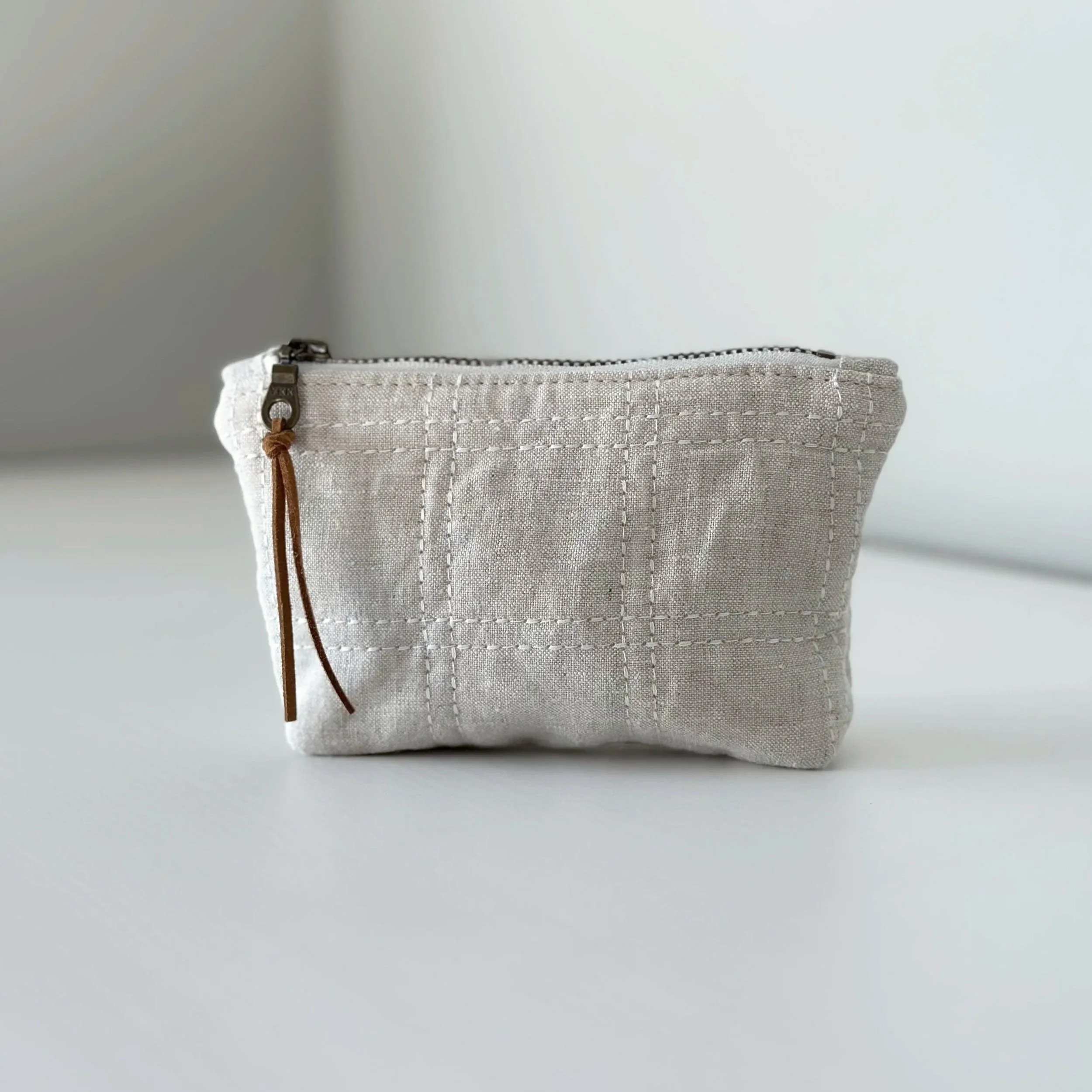 Oat Quilted Linen Coin Pouch