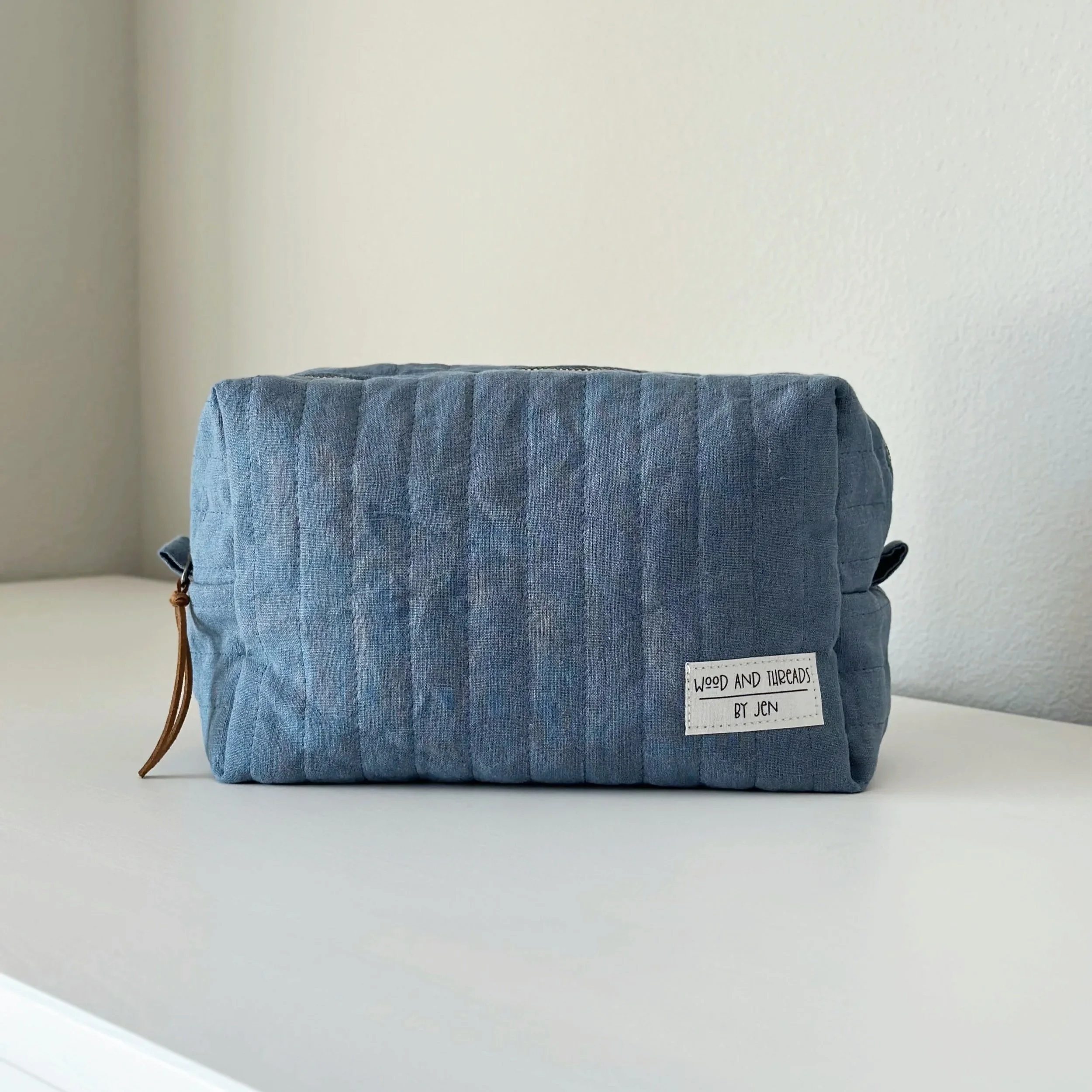 Dusty Blue Quilted Boxy Pouch - Medium