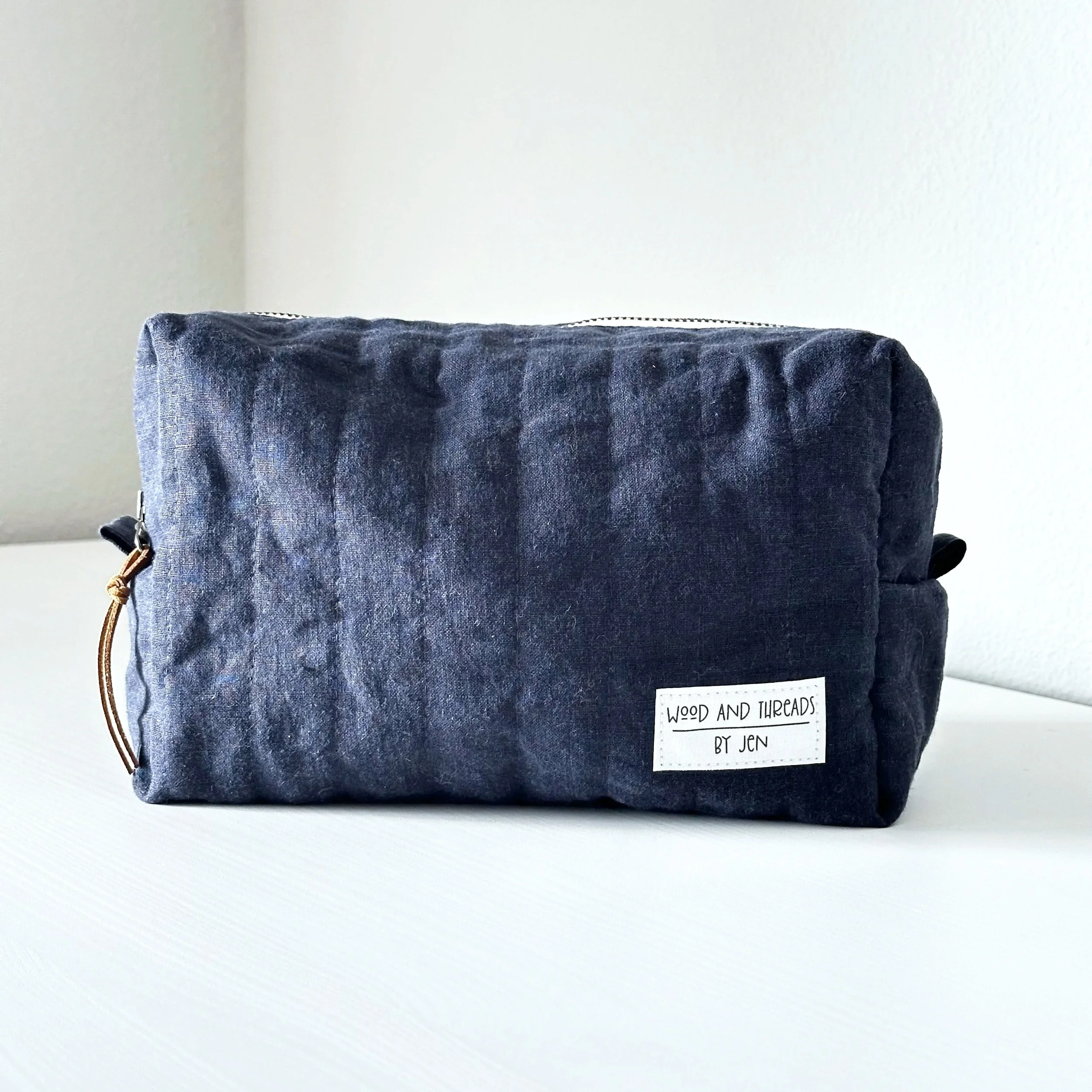 Navy Quilted Boxy Pouch - Medium
