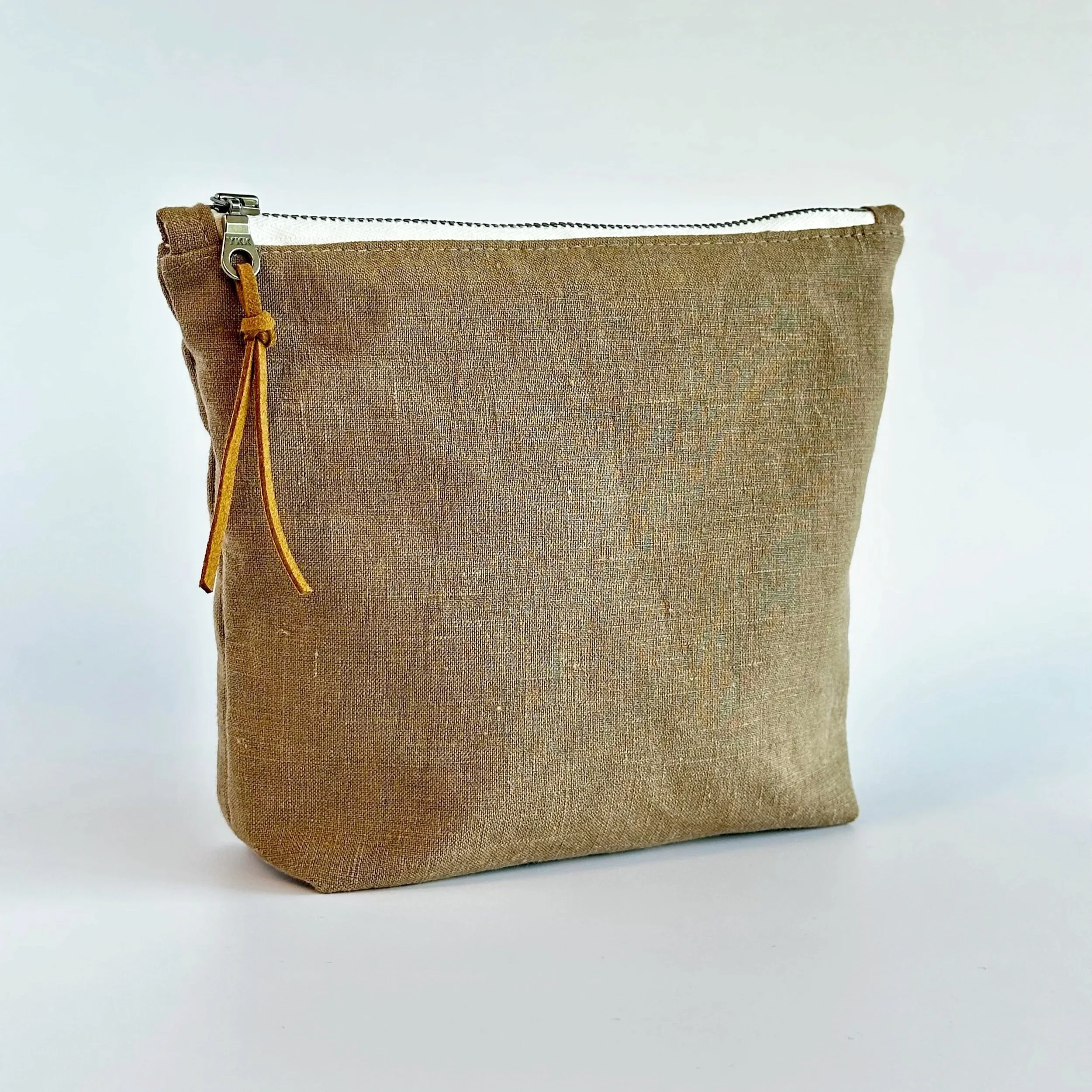 Taupe Linen Zipper Bag - Small