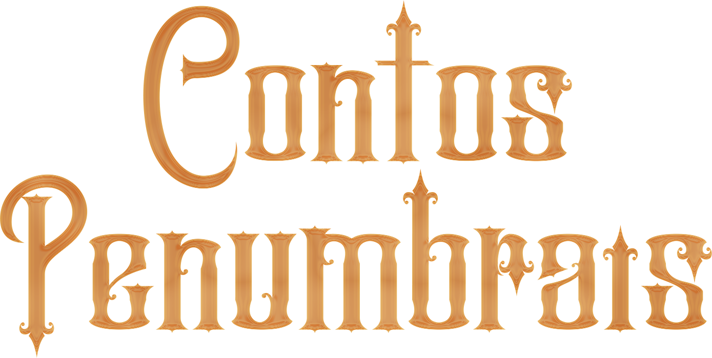 Texto estilizado "Contos Penumbrais" em laranja sobre fundo escuro.