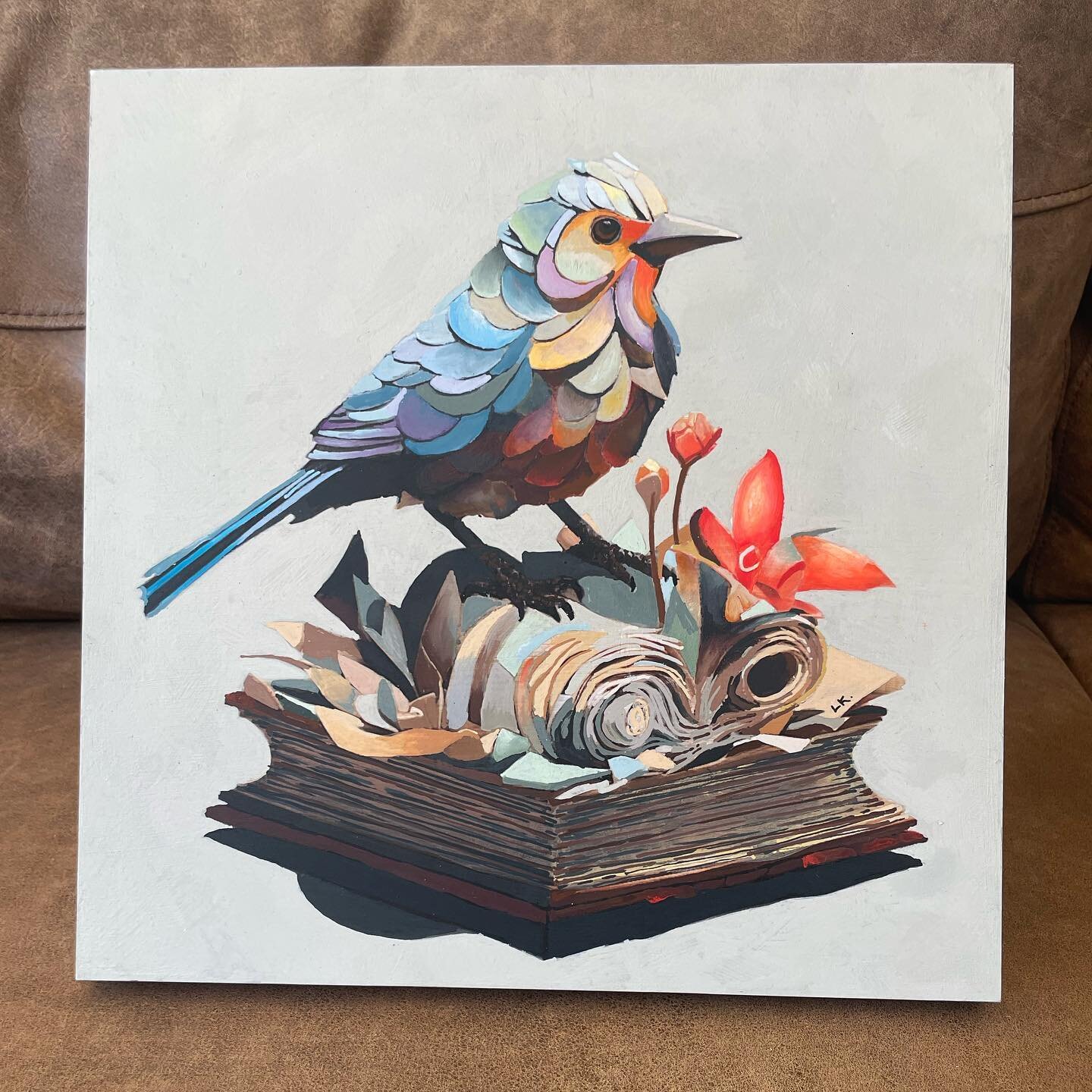 Finally, my next project! A different type of bird - one rising from fiction.  Acrylic on board, 30x30cm. It took forever&hellip; hopefully I can get quicker or I&rsquo;ll be making one a month 😅.
#quilling #quillingart #origamiart #bookart