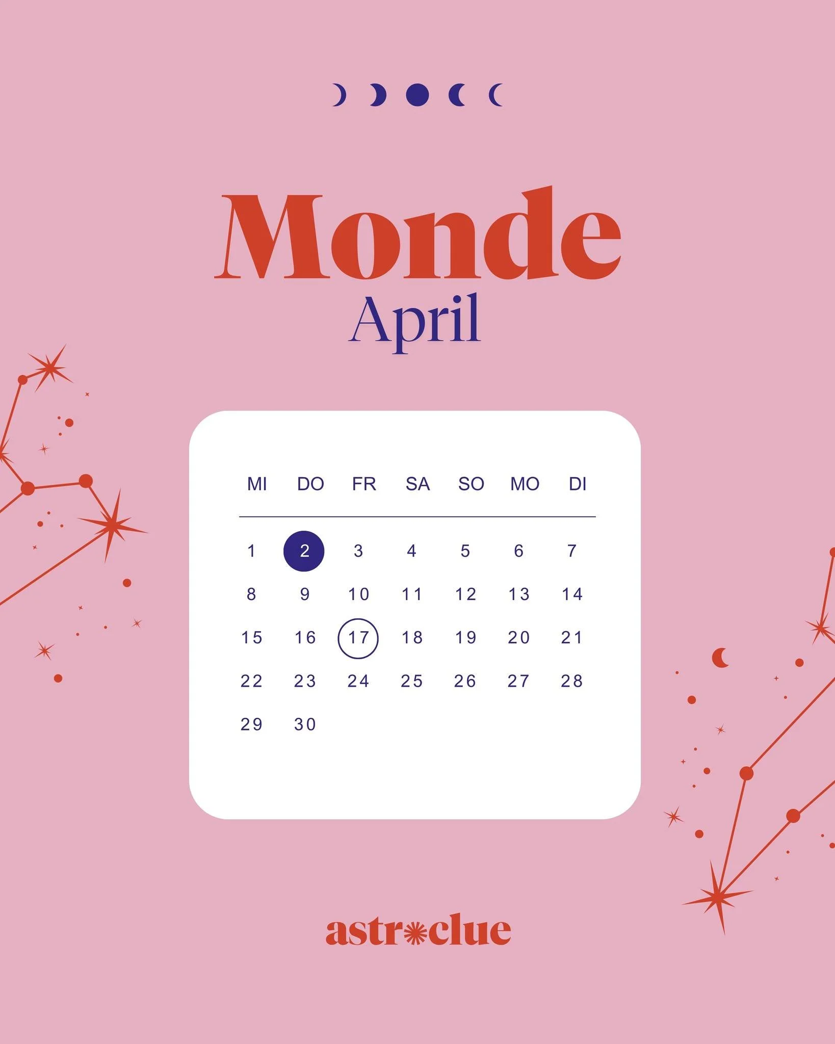 Monde im April 🌙
Zwischen Neuanfang &amp; Balance

Der Vollmond in der Waage am 02.04. bringt Klarheit in deinen Beziehungen. Er macht sichtbar, wo es mehr Gleichgewicht zwischen Ich und Du braucht &ndash; und &ouml;ffnet Raum f&uuml;r ehrliche Bege