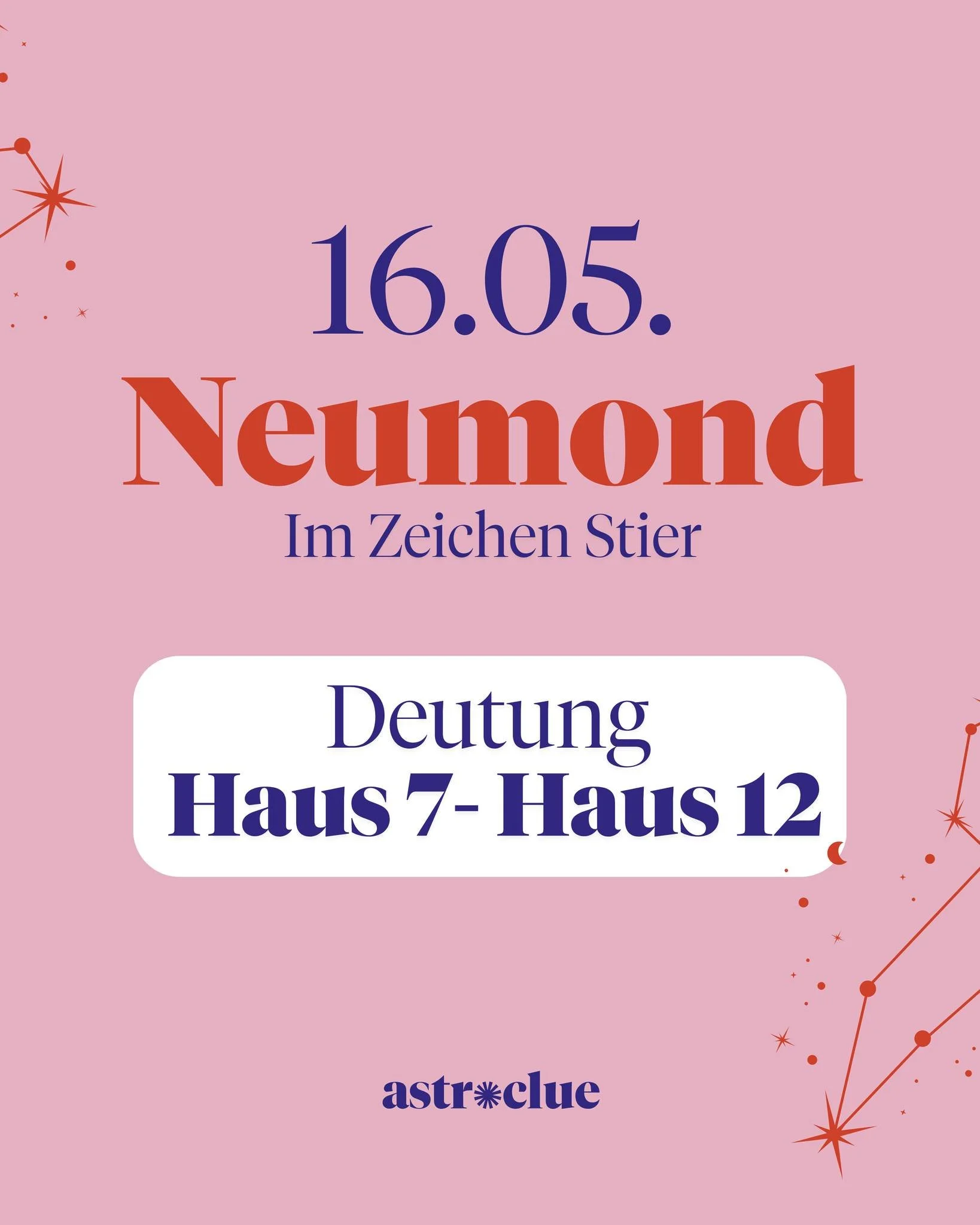 16.05. Neumond im Stier - Deine Hausaktivierung

Dieser Neumond aktiviert in deinem pers&ouml;nlichen Horoskop ganz bestimmte Lebensbereiche &ndash; je nachdem, welches Haus im Zeichen Stier auf 25&deg; liegt, wird dort ein neuer Zyklus angesto&szlig