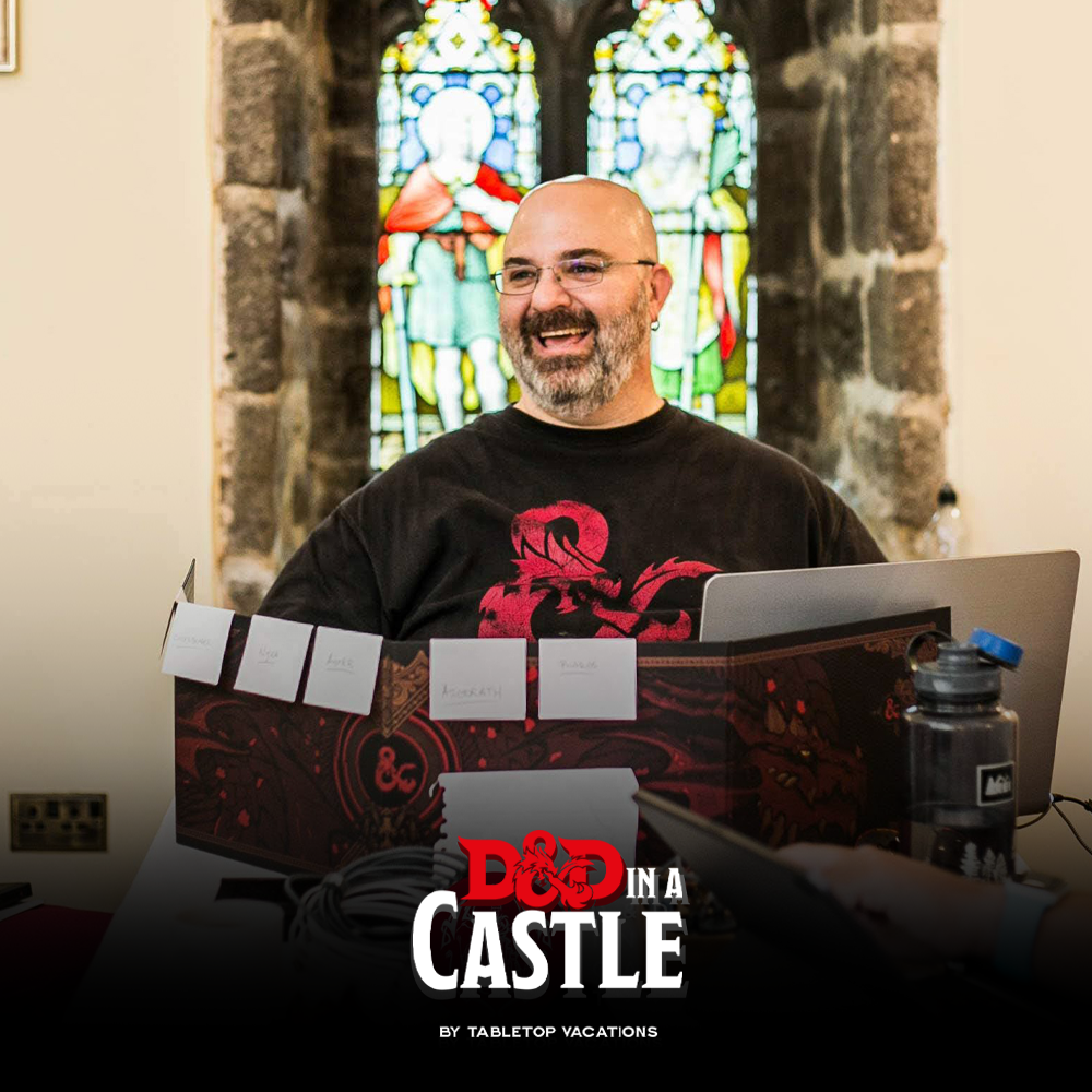 Male stood at top of table