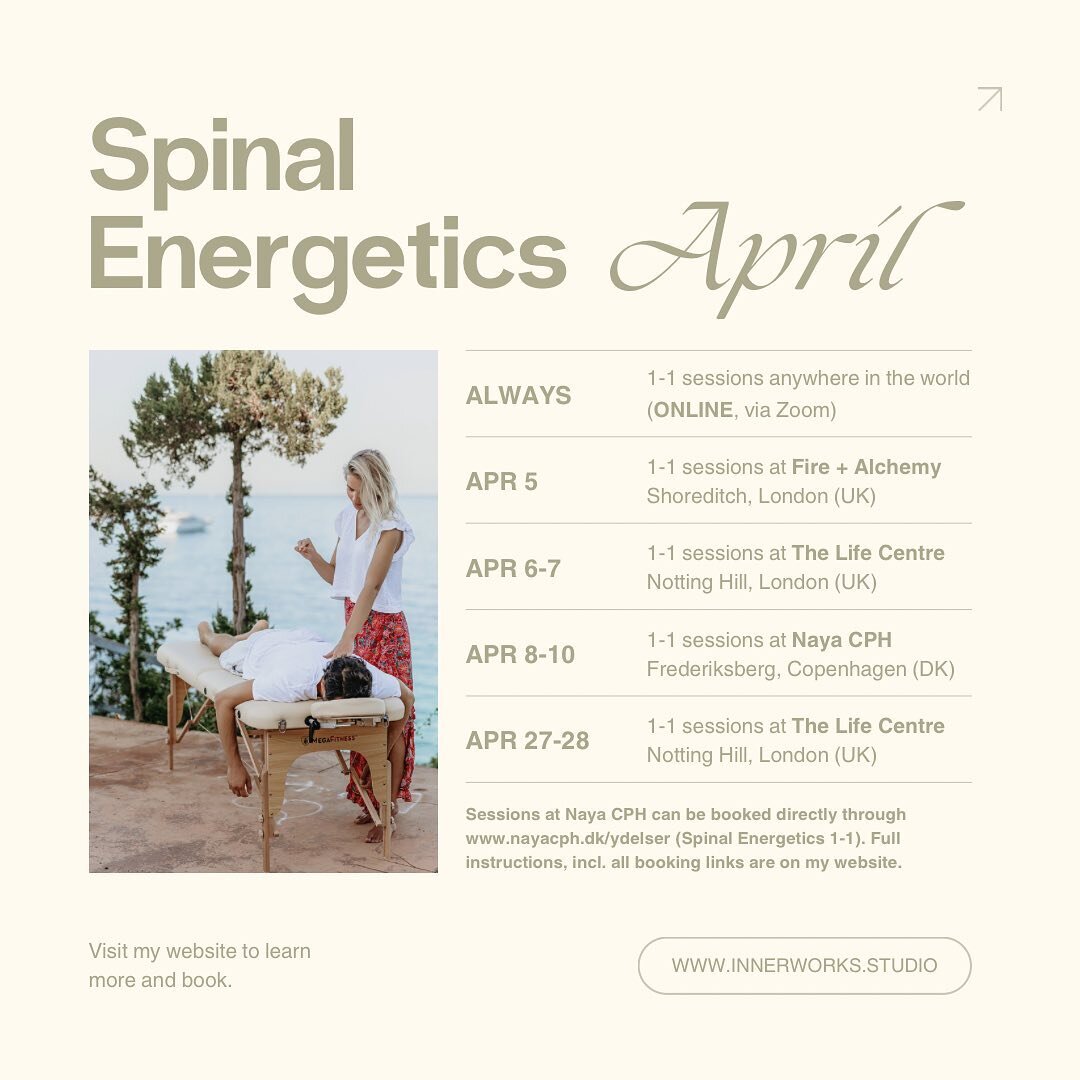 Experience the magic of Spinal Energetics. Connect with yourself more deeply, rebalance your nervous system, shed limiting patterns and make space for what you want to attract in life 💓

1-1 sessions available ONLINE and IN-PERSON (both in London, U