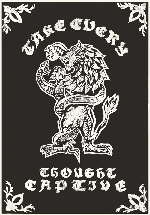 every thought captive / linocut print / 18 x 12 in.