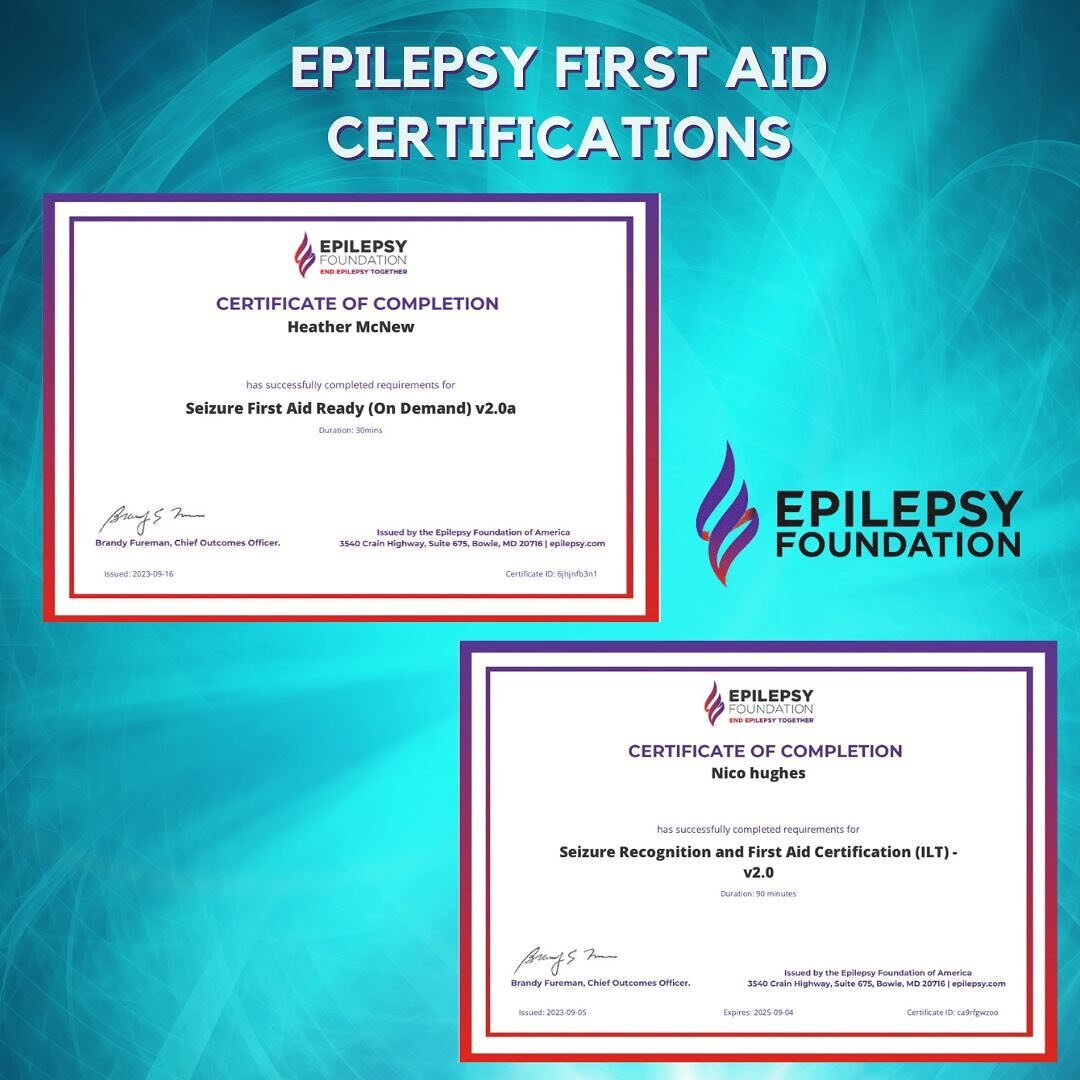 ✨Knowing how to help someone during a seizure can make a difference &amp; save a life! Team members Heather &amp; Nico are Epilepsy First Aid Certified and you can be too! 💜

The free, online @epilepsyfdn training takes 90 minutes to complete and th