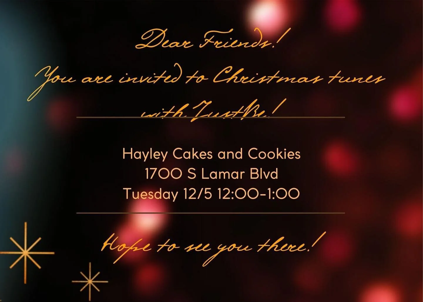 Friends! It&rsquo;s beginning to look a lot like Christmas!!! I&rsquo;ll be performing at @thehayleycakes on Tuesday, December 6 from 12:00-1:00. Come get some cookies and coffee on your lunch breaks and enjoy some Christmas tunes 🎄