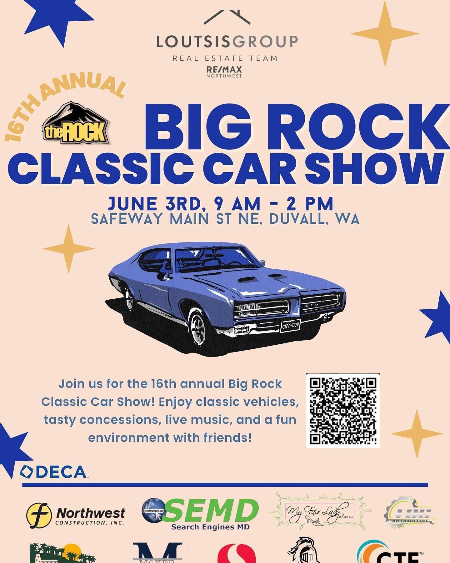 🌟 JOIN US TOMORROW 🌟

We are proud to be Presenting Sponsors of the 16th Annual Big Rock Classic Car Show in Duvall!

June 3, 2023
9:00 am - 2:00 pm
Safeway Duvall 

See some amazing classic cars, enjoy music and food!

#loutsisgroup #deca #bigrock