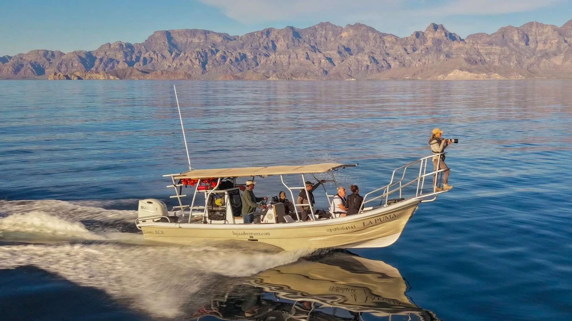 La Puma Baja Adventures whale-watching expedition boat in Loreto