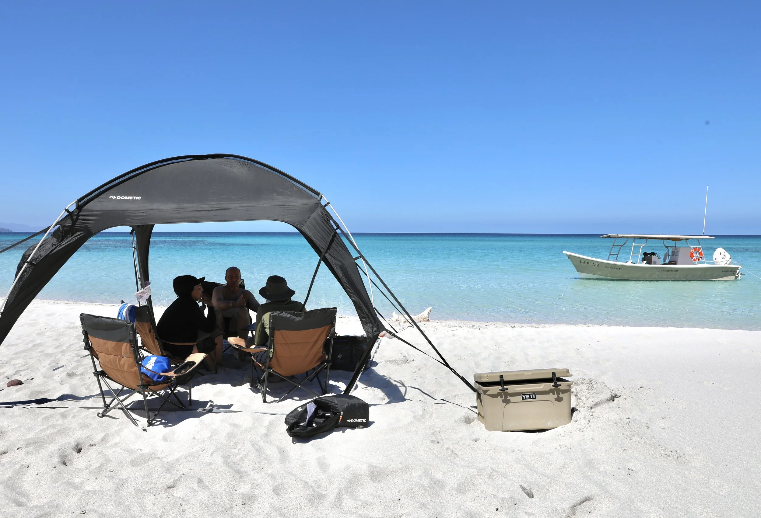 Baja Adventures island-hopping boat tour on Carmen Island during a marine adventure in the stunning waters off Loreto, Baja California Sur