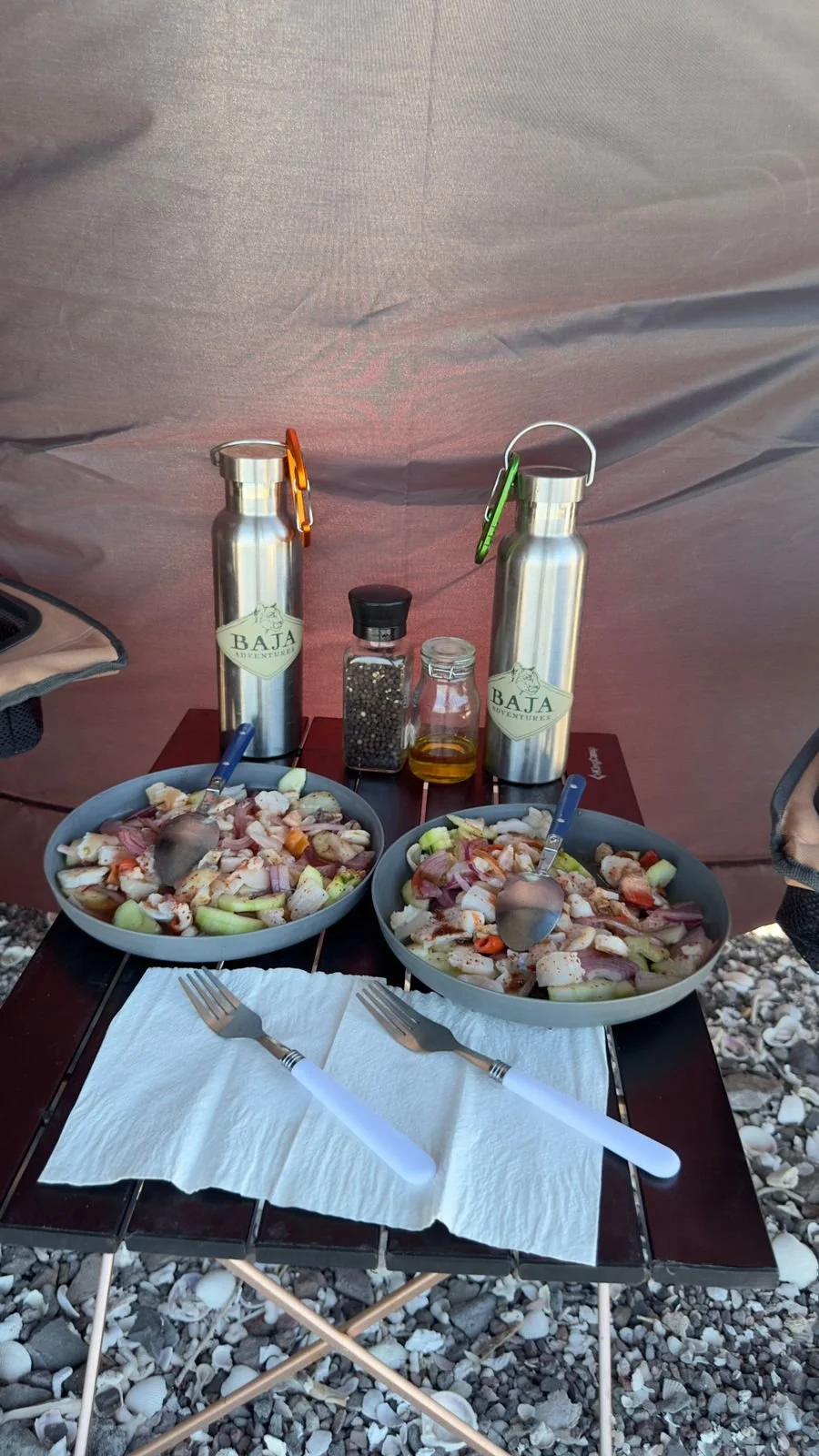 Baja Adventures island-hopping lunch on a boat tour during a marine adventure in the stunning waters off Loreto, Baja California Sur