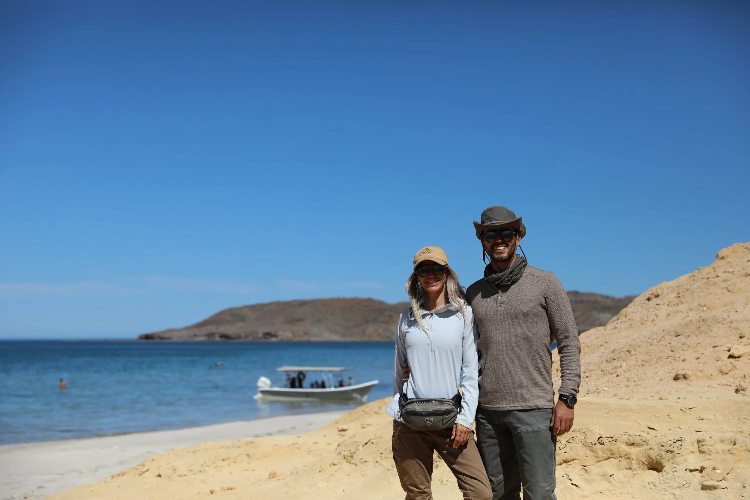 Baja Adventures founders Regina and Leopoldo on a island off Loreto, Baja California Sur.