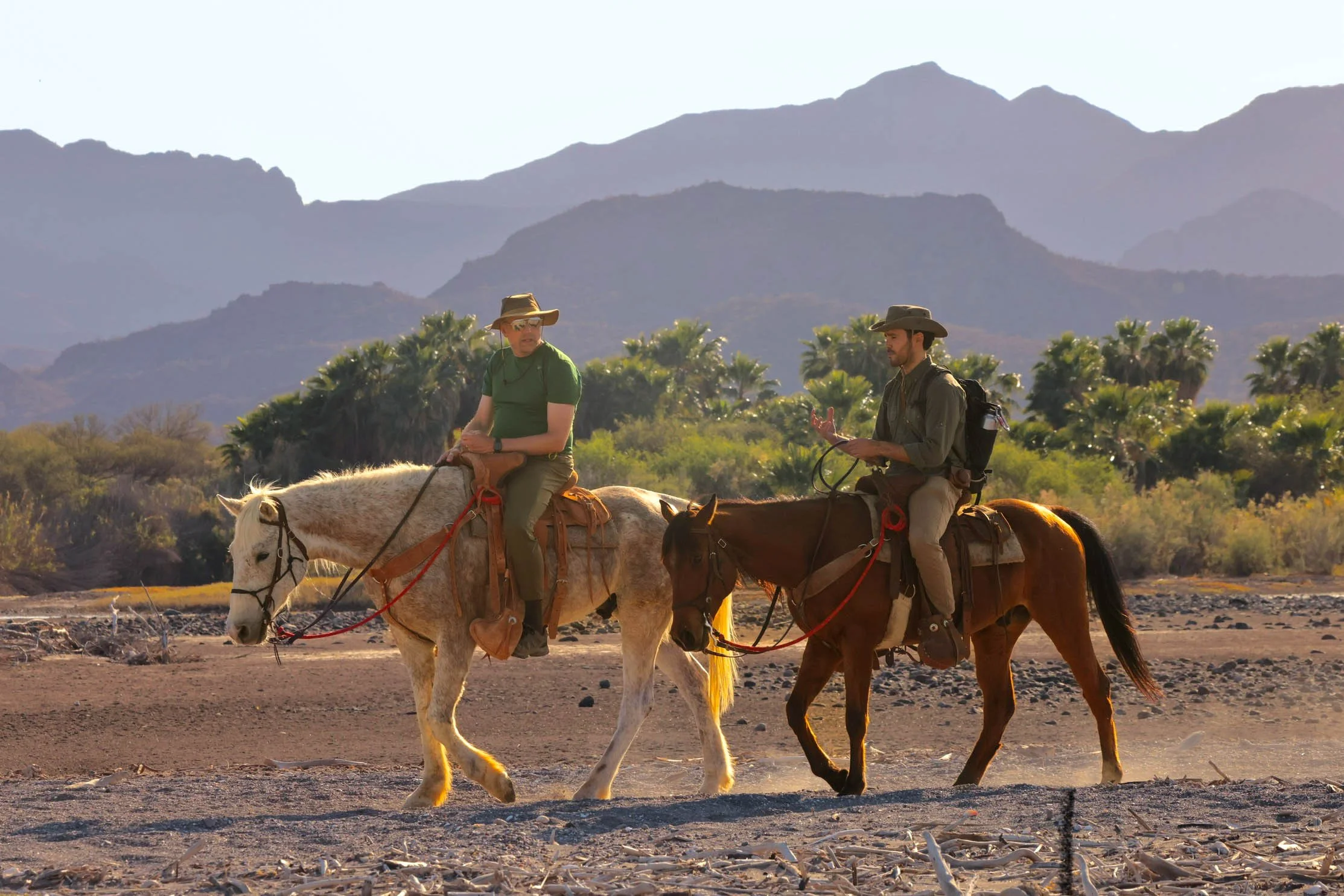 Two people riding horses in a Loreto