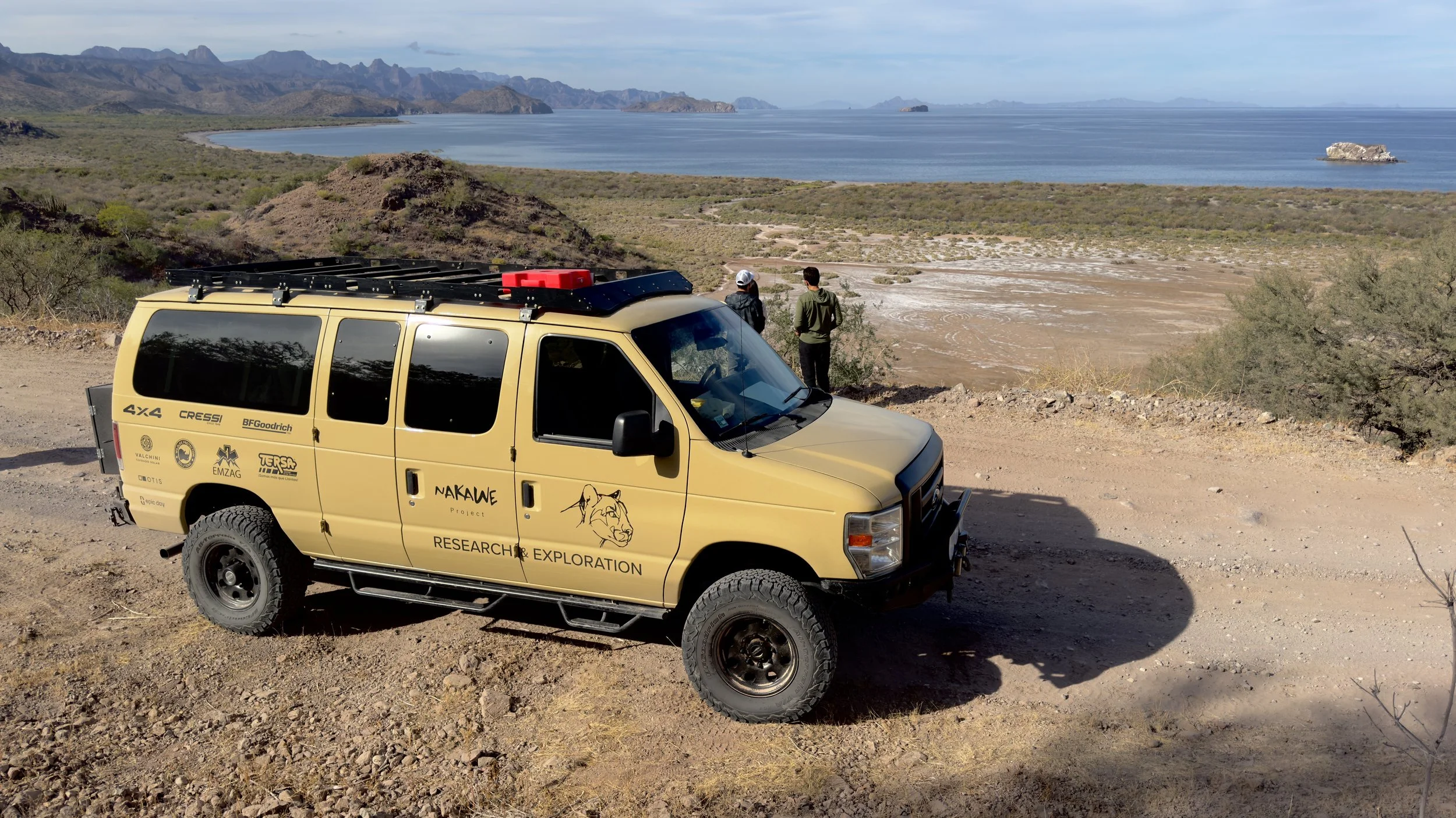 Baja Adventures La Cachalote 4x4 expedition van overlooking the Sea of Cortez