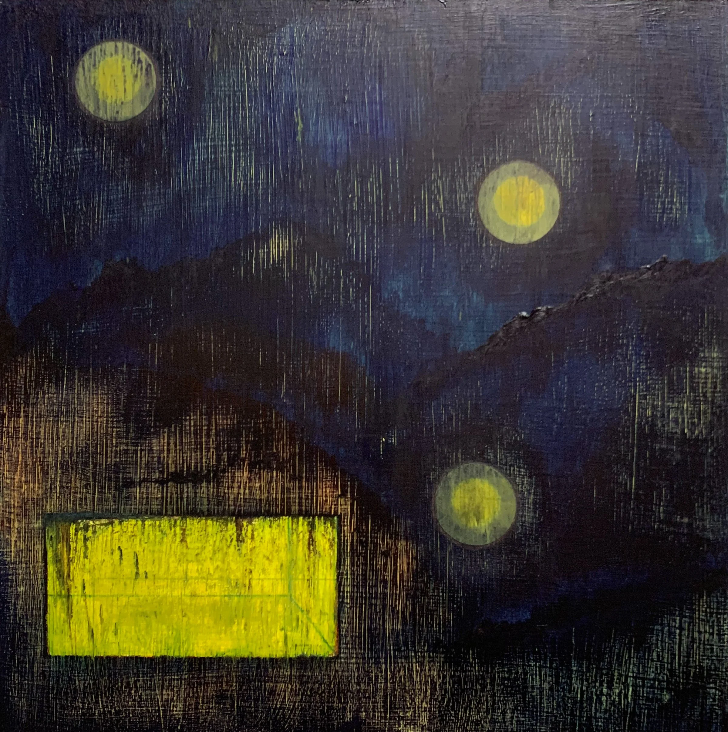 "High Places", oil and acetate on cradled panel, 16" x 16"