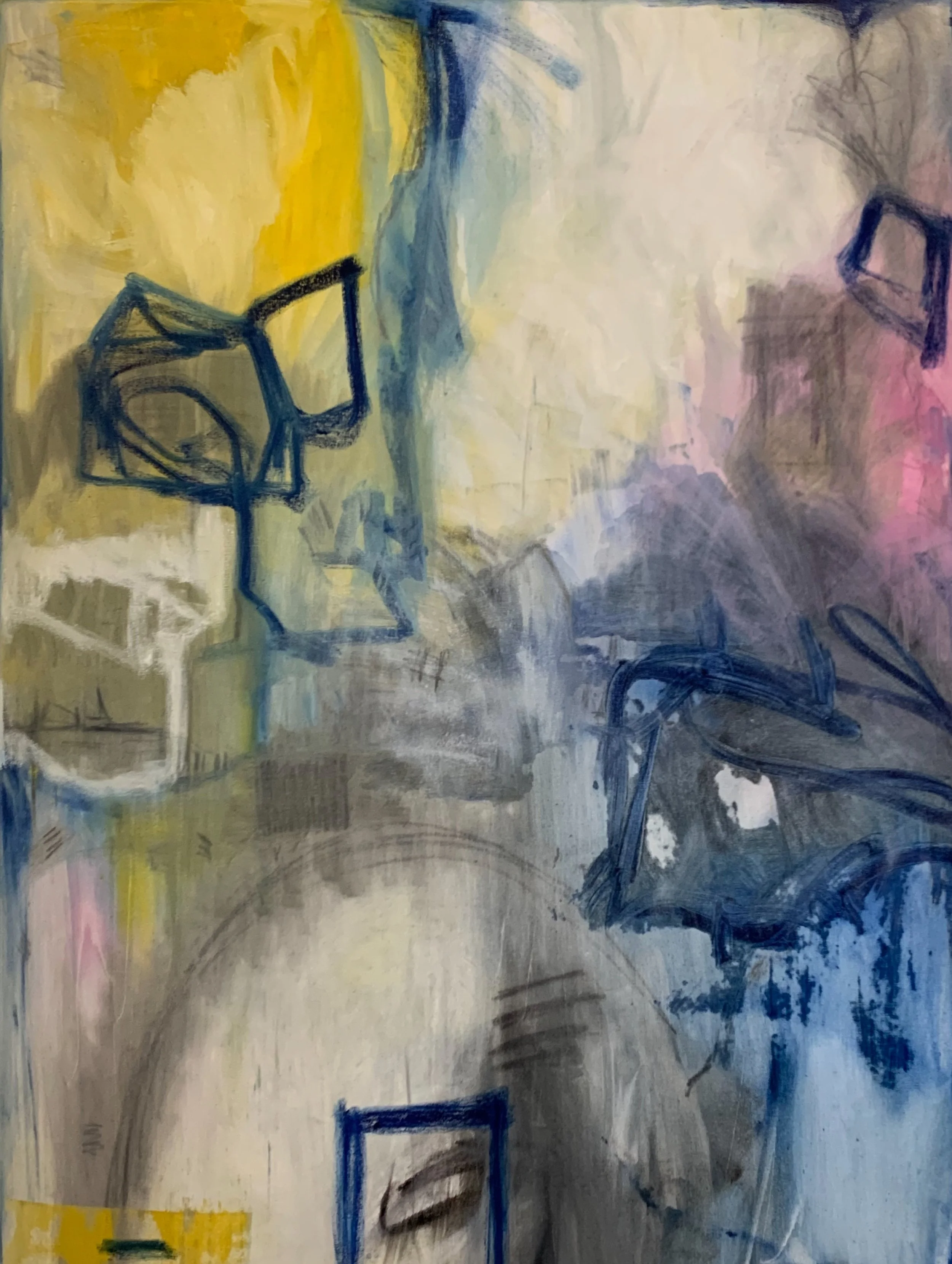 "Untitled", oil stick and china marker on stretched canvas, 48" x 36"