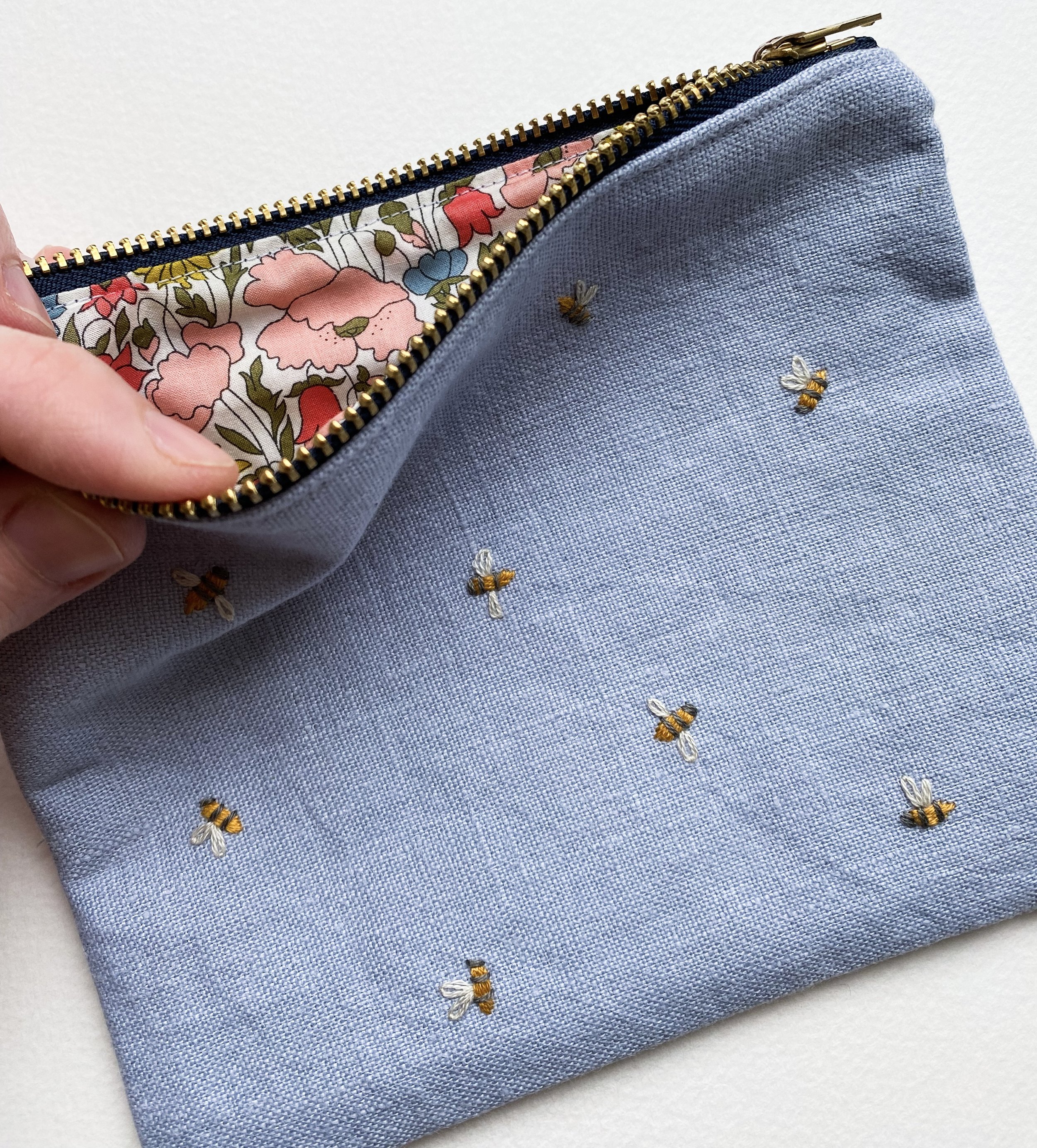 Hand Embroidered Bee Pouch (Small)