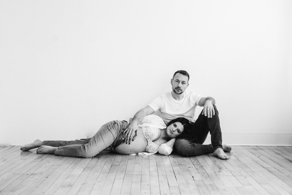 Couple maternity session in modern black and white photography in Cleveland, Ohio. 