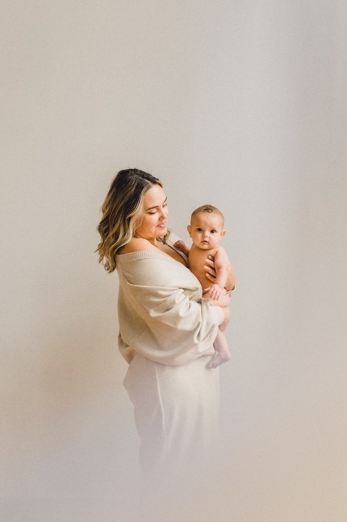 A mother and child portrait of motherhood in Cleveland, OH modern photo studio. 