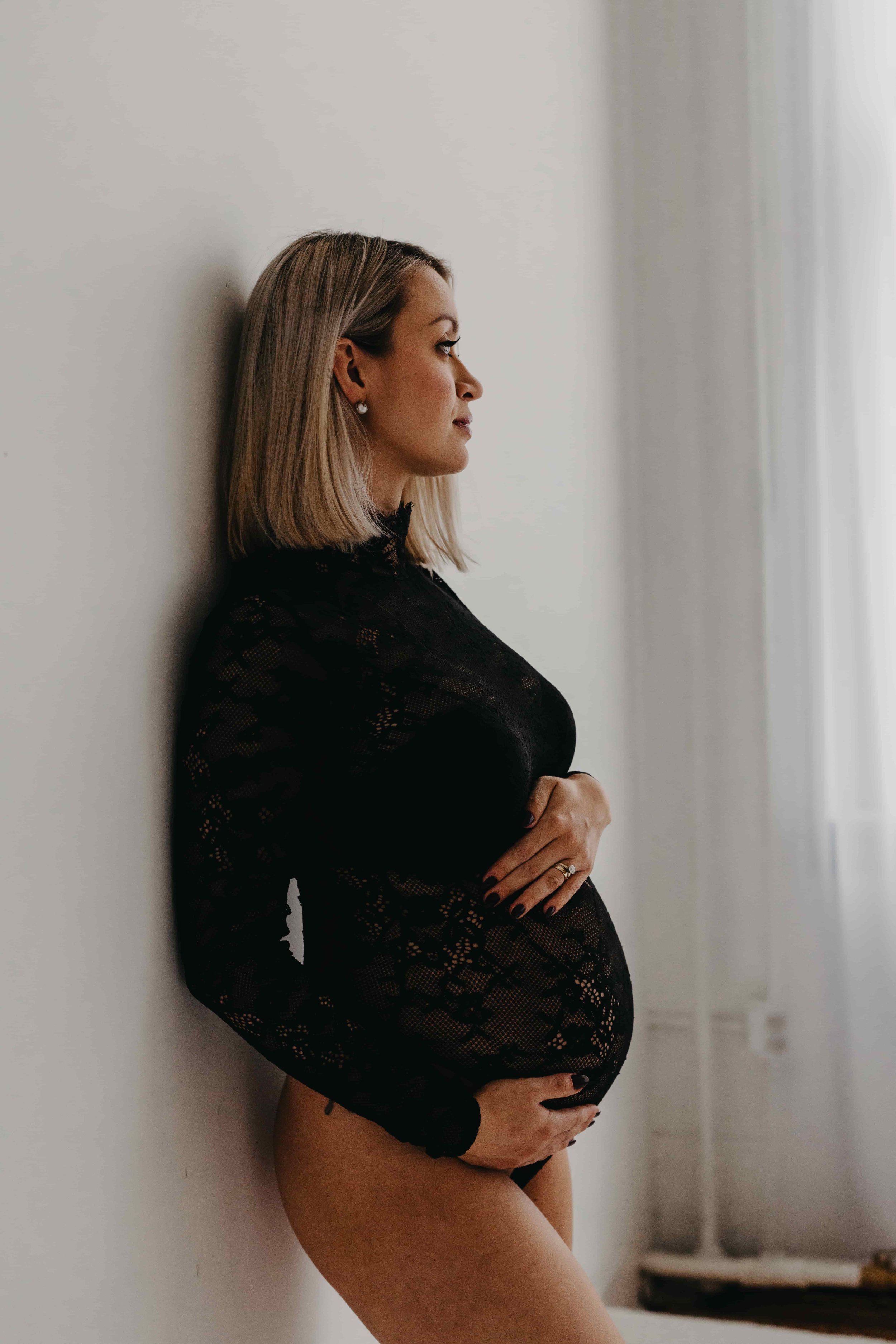 Maternity Boudoir Session Cleveland Ohio — Black Lace Lingerie — Agnes Szlapka Photography