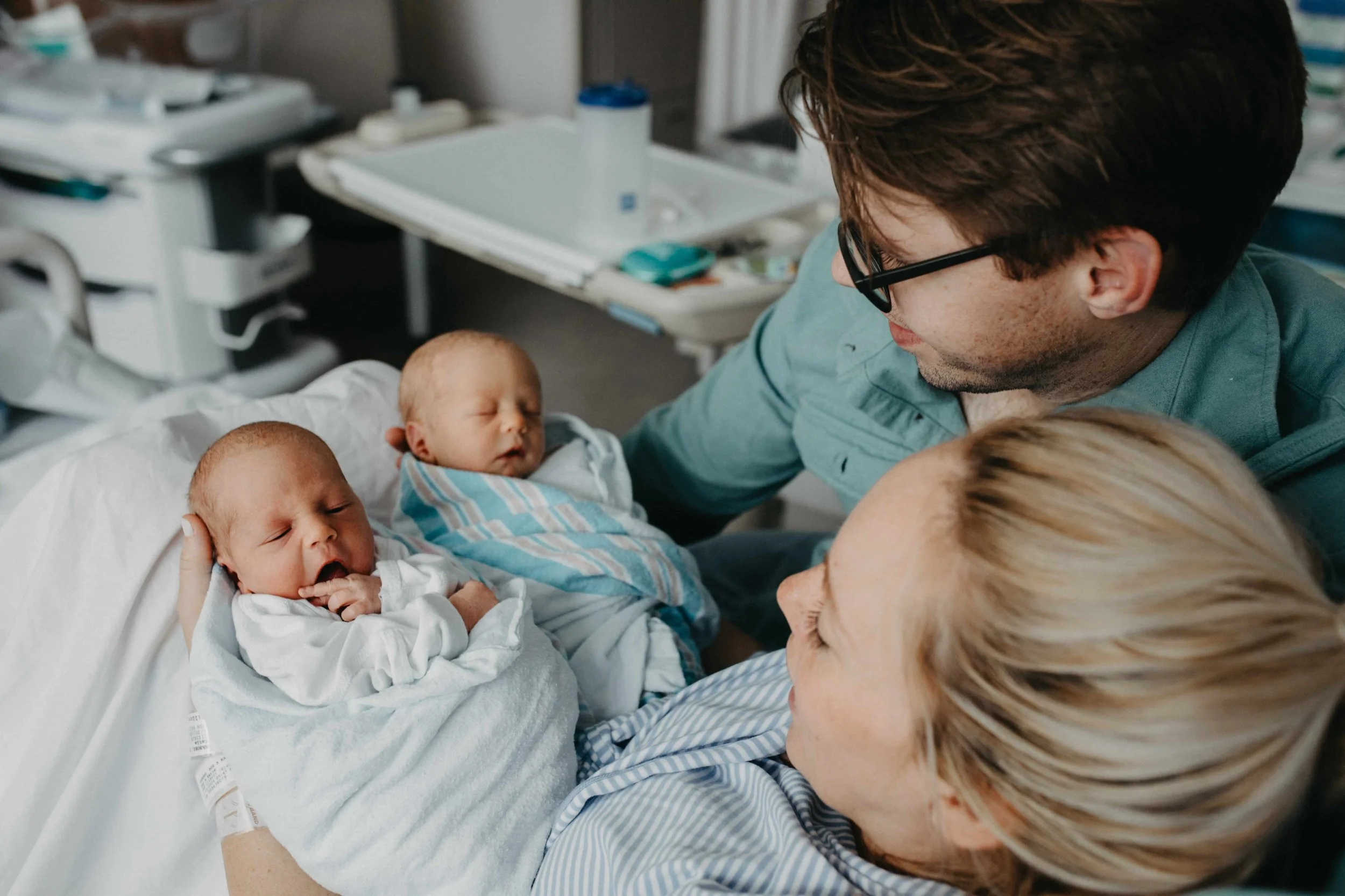 Joyful Parents &amp; Newborn Twins: Cleveland Fresh 48 Hospital Photography