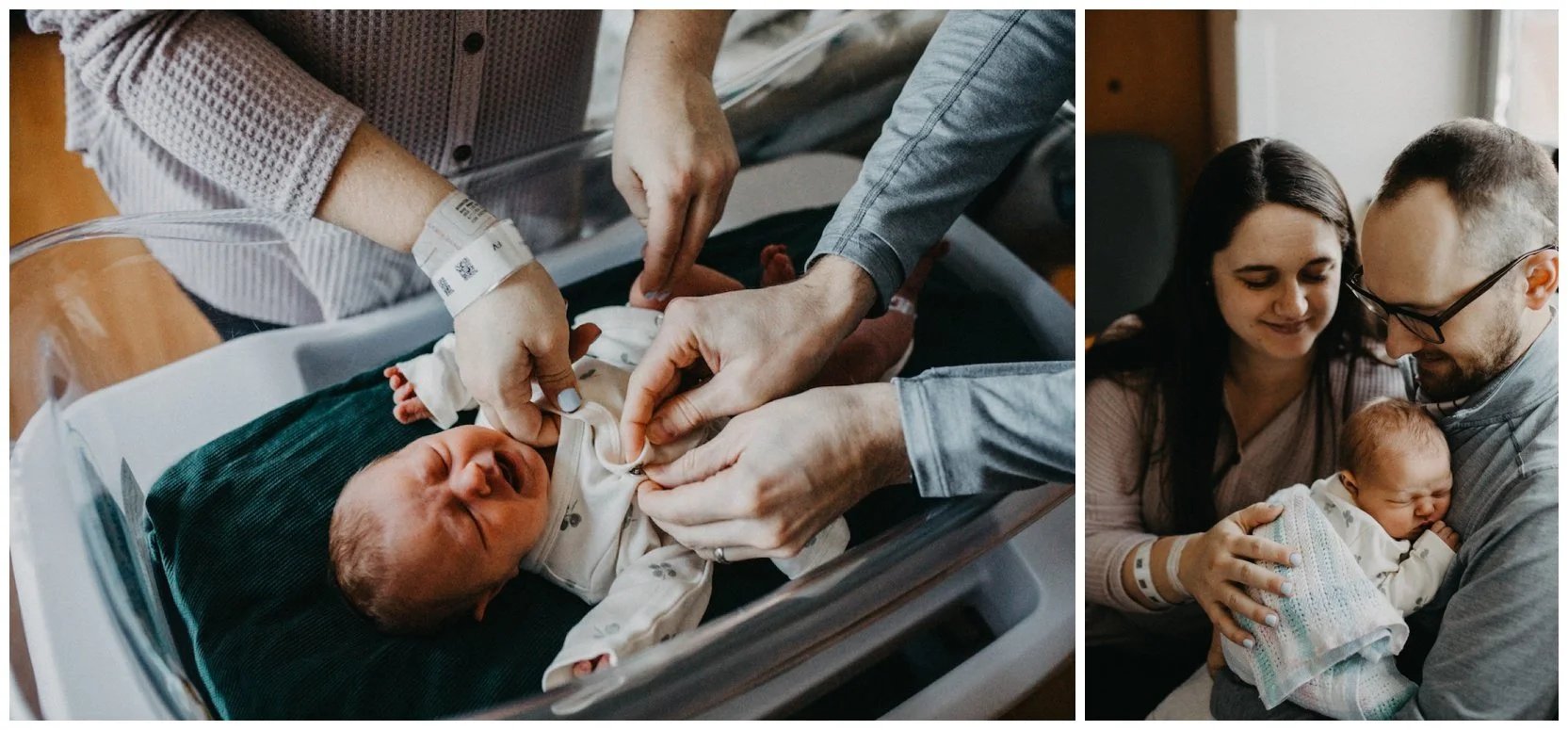 Newborn baby sleeping in a hospital bassinet during a Fresh 48 photography session in Cleveland