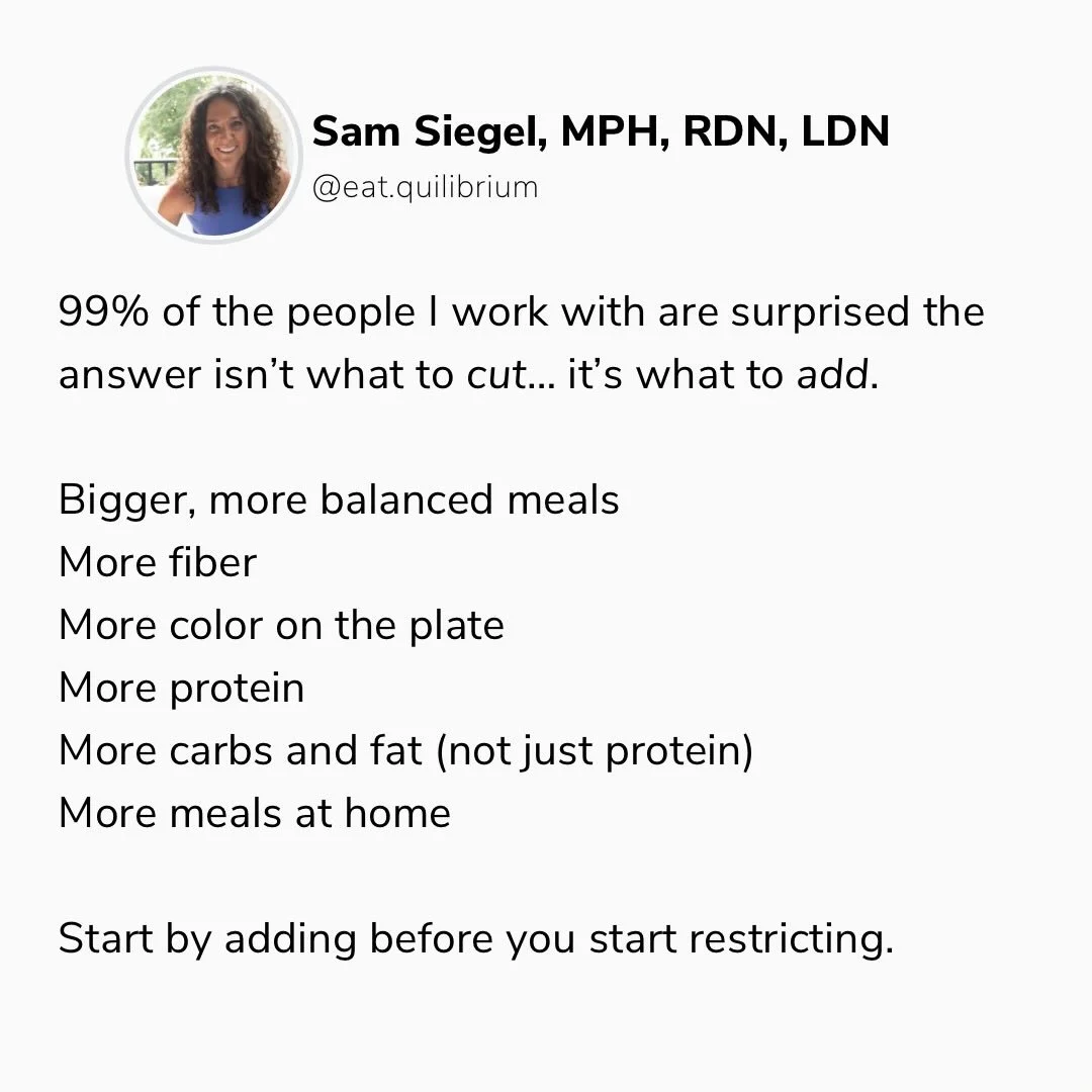 Too many people are trying to eat less when the real issue is they&rsquo;re not eating enough of the right things!

Confused? Click the link in my bio to work together on finding a more balanced approach to your nutrition. 

#balancednutrition #nutri