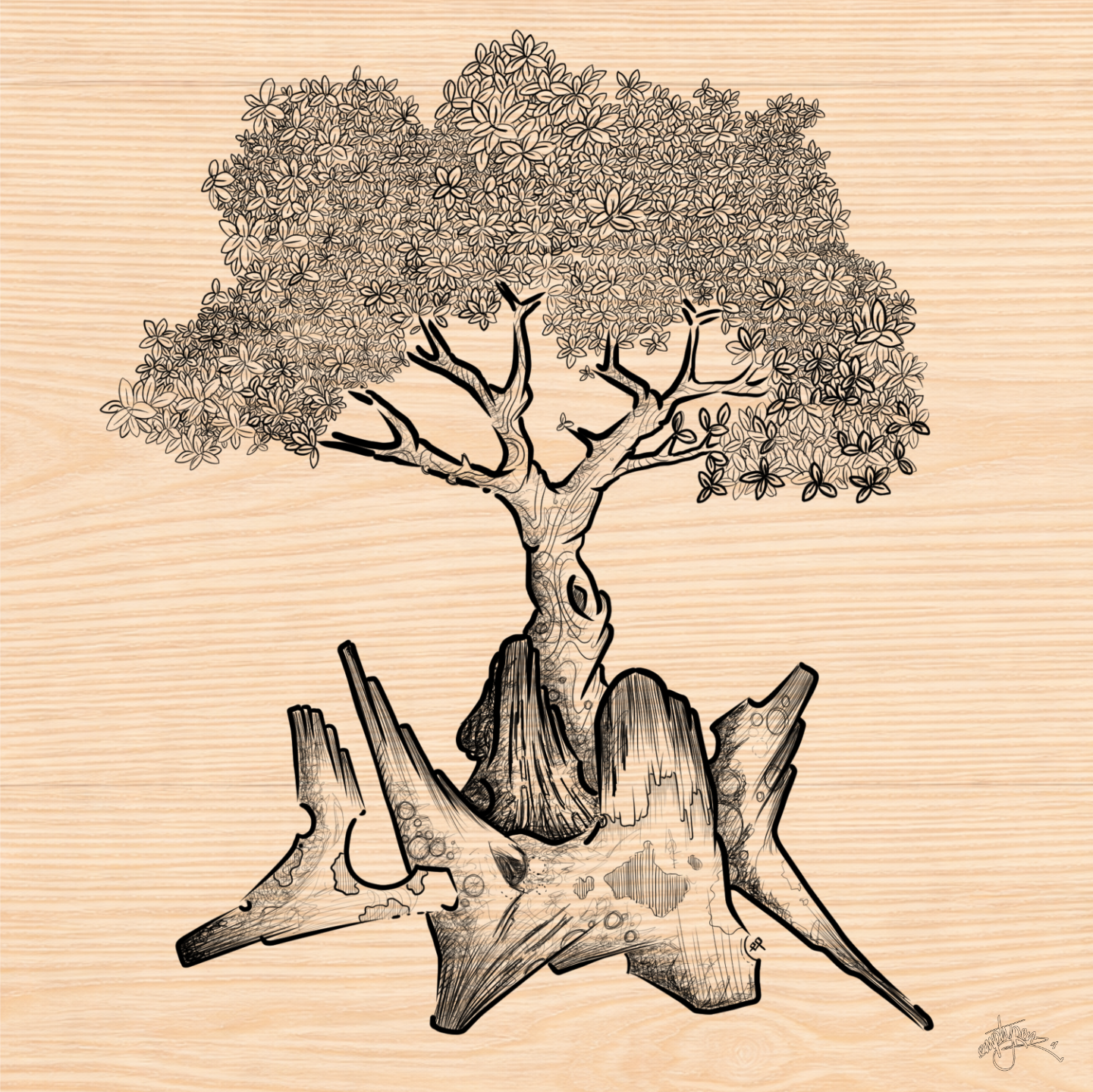 driftwood-tree_001 driftwood tree illustration by Roger "emptypenz" Lealamanua from the Driftwood series