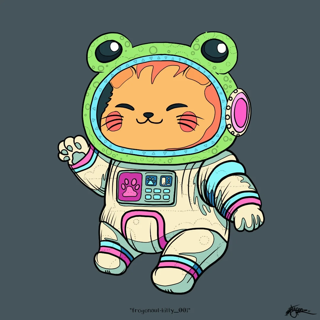 frogonaut-kitty_001 frogonaut cat astronaut kawaii character illustration from the Frogonaut series by Roger "emptypenz" Lealamanua