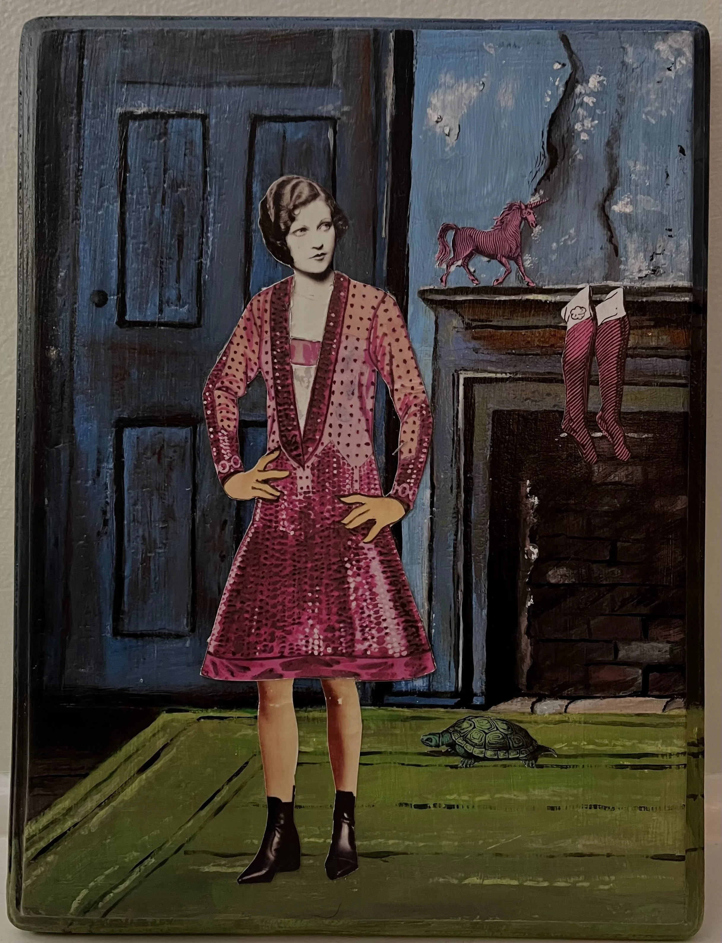 Apartment  8 1/2  x 11 inch   Paper mounted on acrylic painted wood