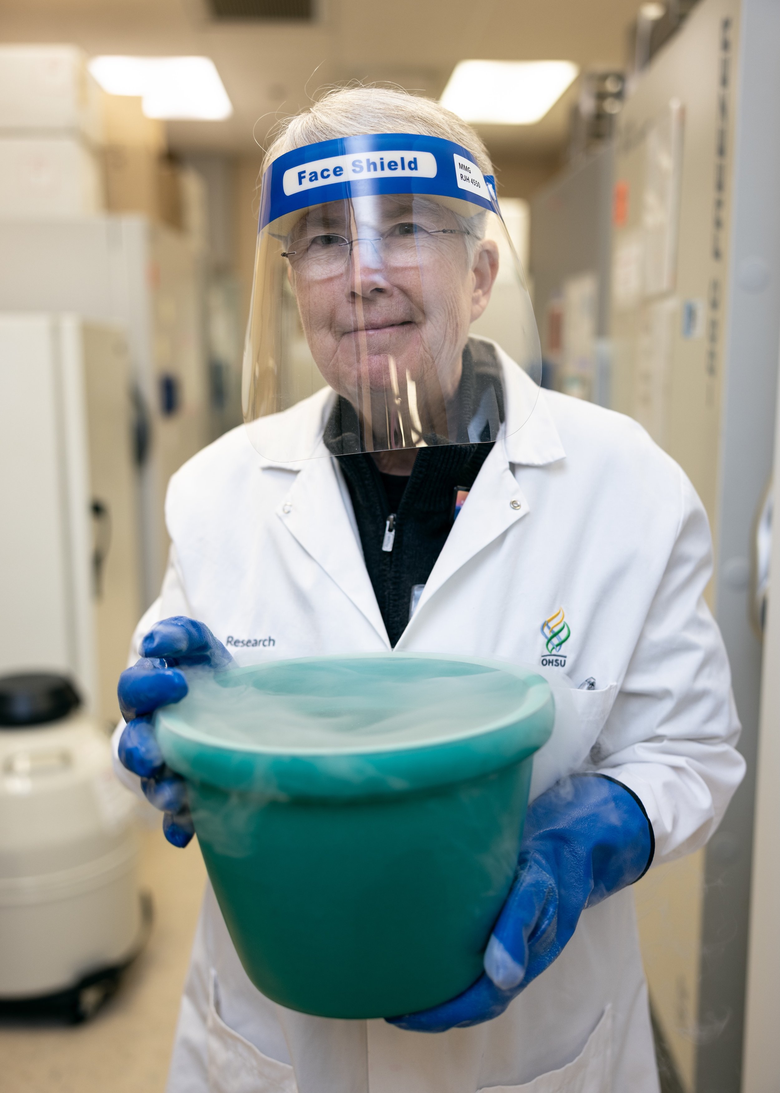 Portrait of Dr. Susan Hayflick in her lab at OHSU hospital in Portland, Oregon. Image shot for Willamette Week publication.