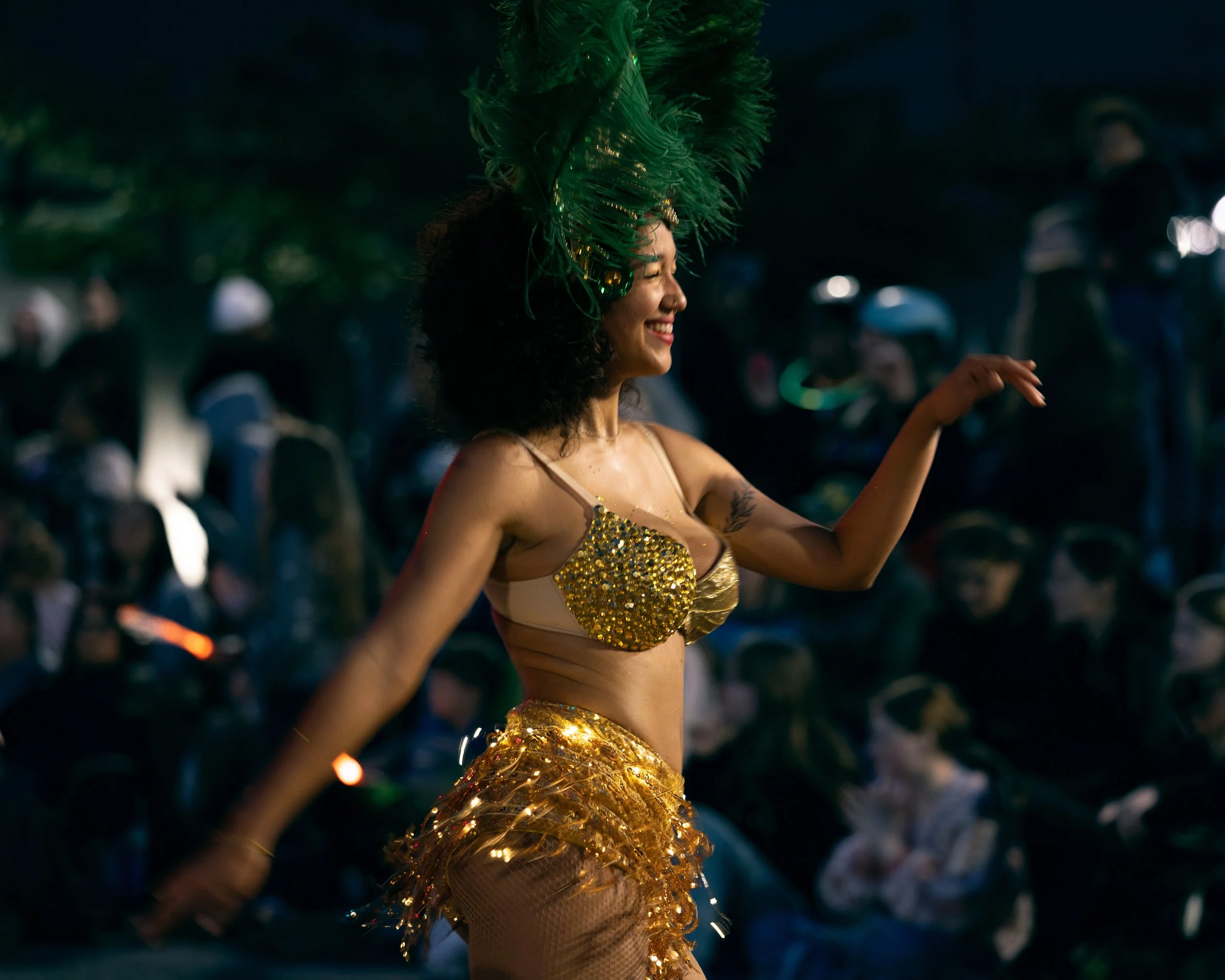 A young woman dancing in the Starlight Parade in Portland, OR.