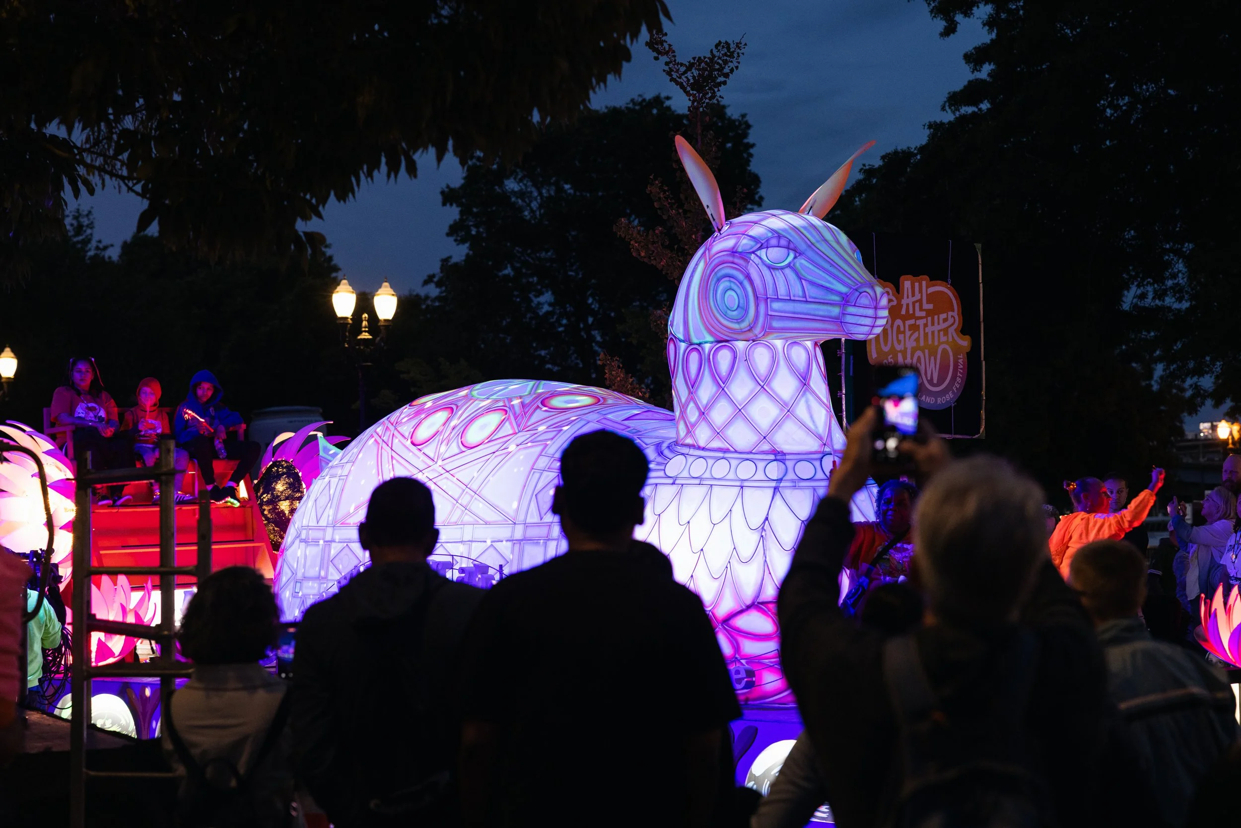 A giant light-up float in the Starlight Parade in Portland, OR.