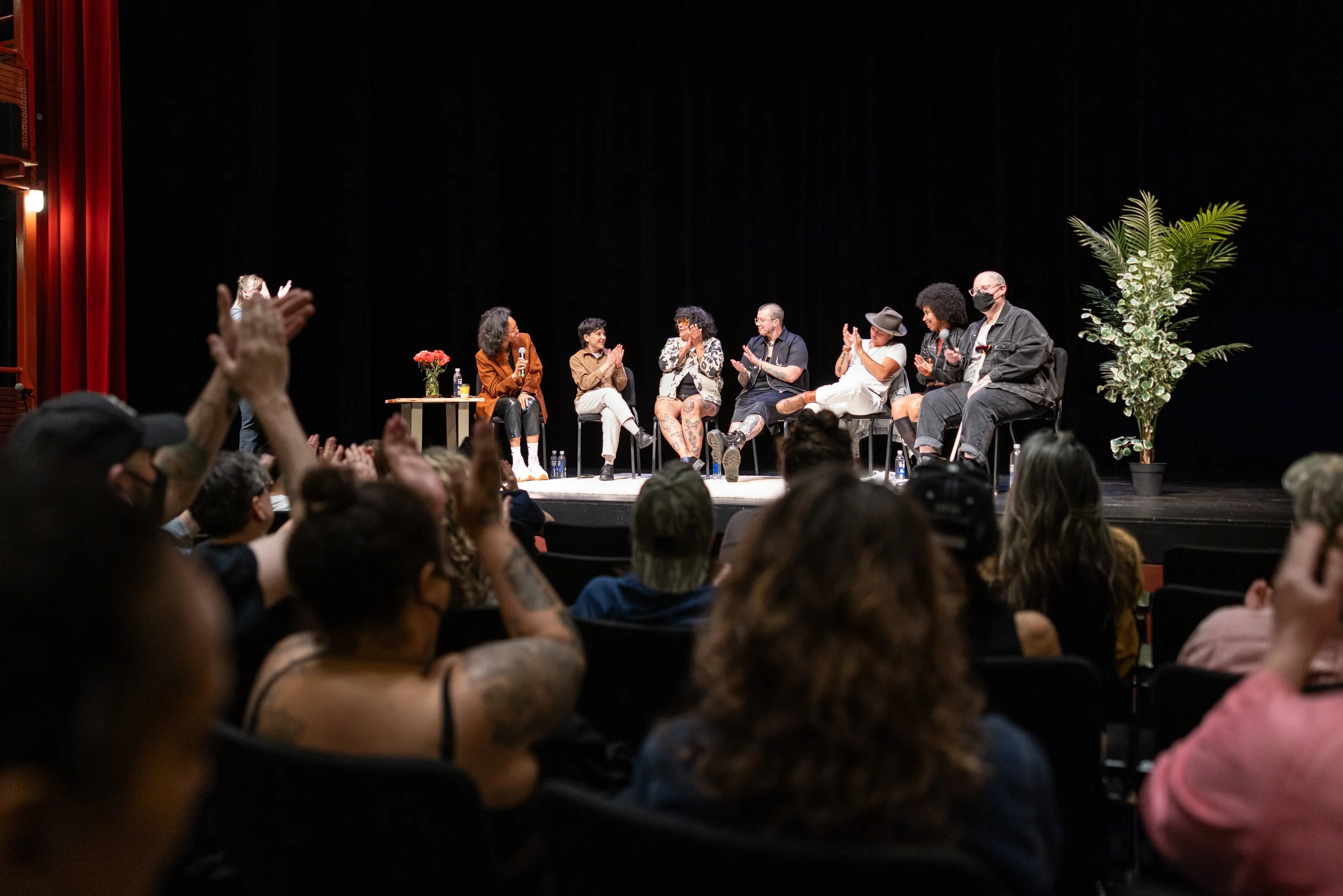 Crowd clapping for Framing Our Presence artist panel at Portland 5 Winningstad Theater in Portland, Oregon. Event Photography bu JP Bogan.