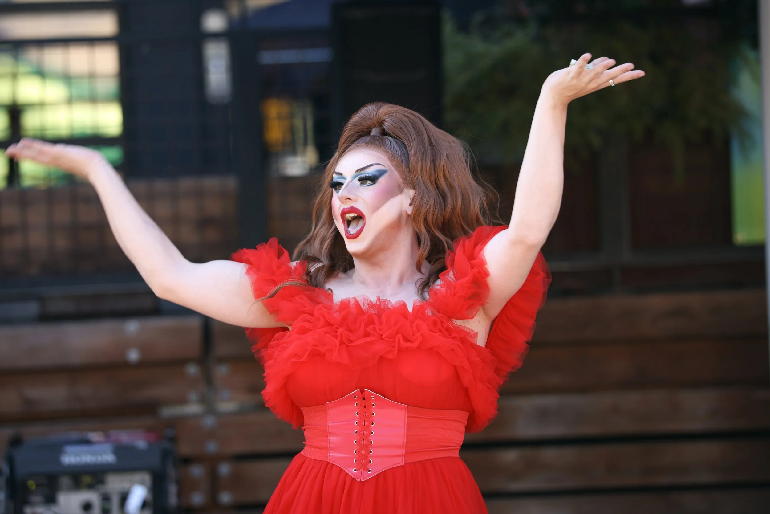 A drag queen performing at the Pearl Summer Party in downtown Portland, OR.