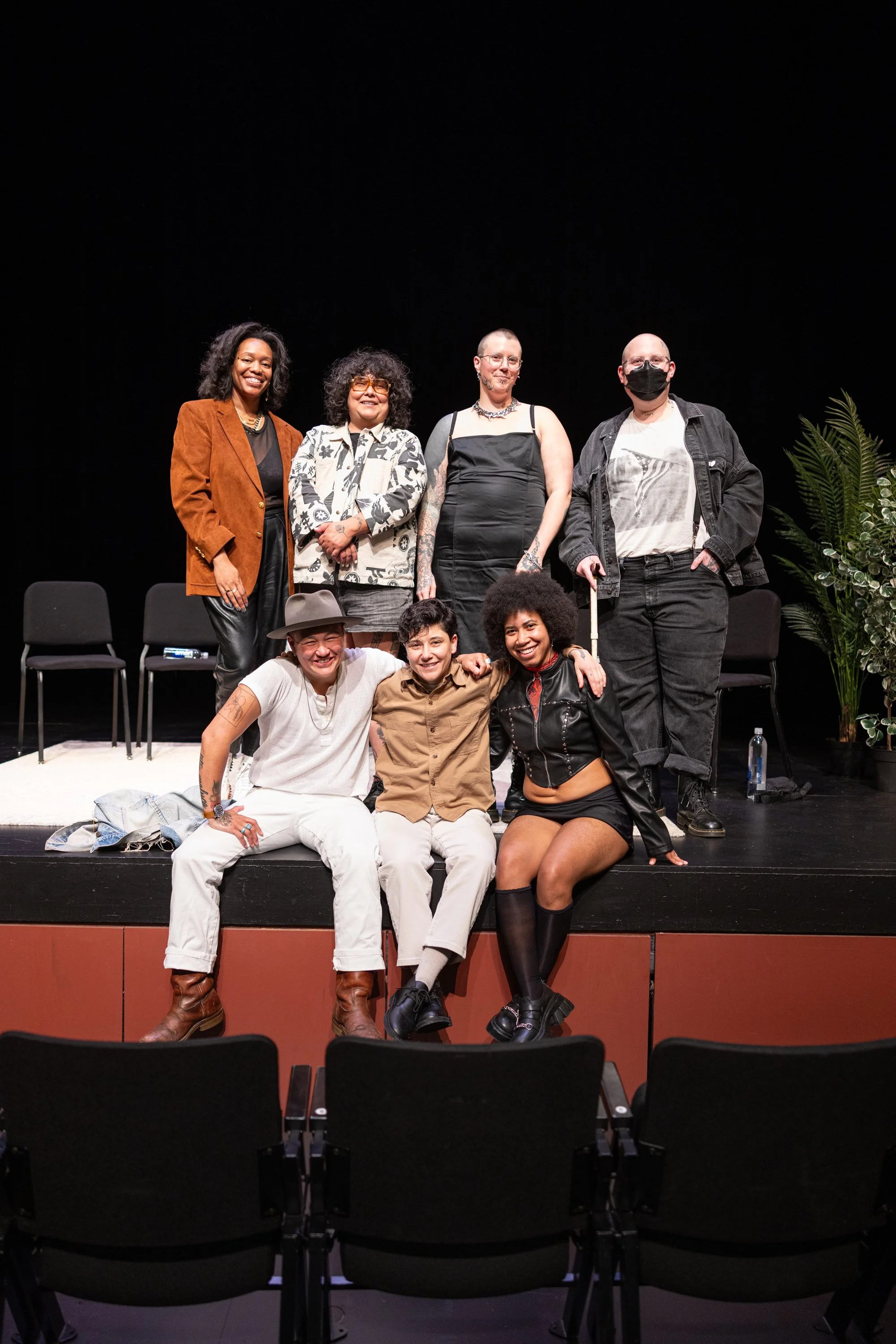 Framing Our Presence artist panel posing for camera at Portland 5 Winningstad Theater in Portland, Oregon. Event Photography bu JP Bogan.