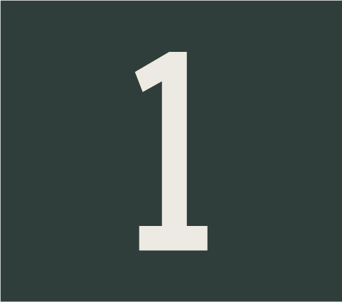 White number one on a dark green background. 	Field Day Designs brand elements featuring clean typography, balanced composition, and intentional design that reflect clarity, confidence, and collaborative creativity.
